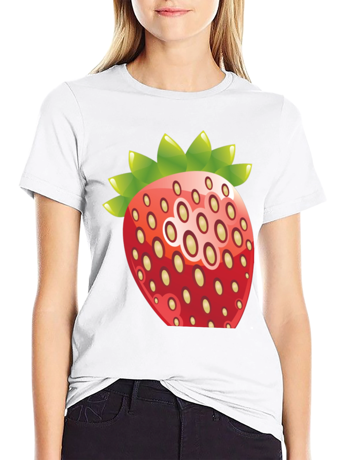 Black Strawberry Graphic Print Crew Neck T-Shirt view 9