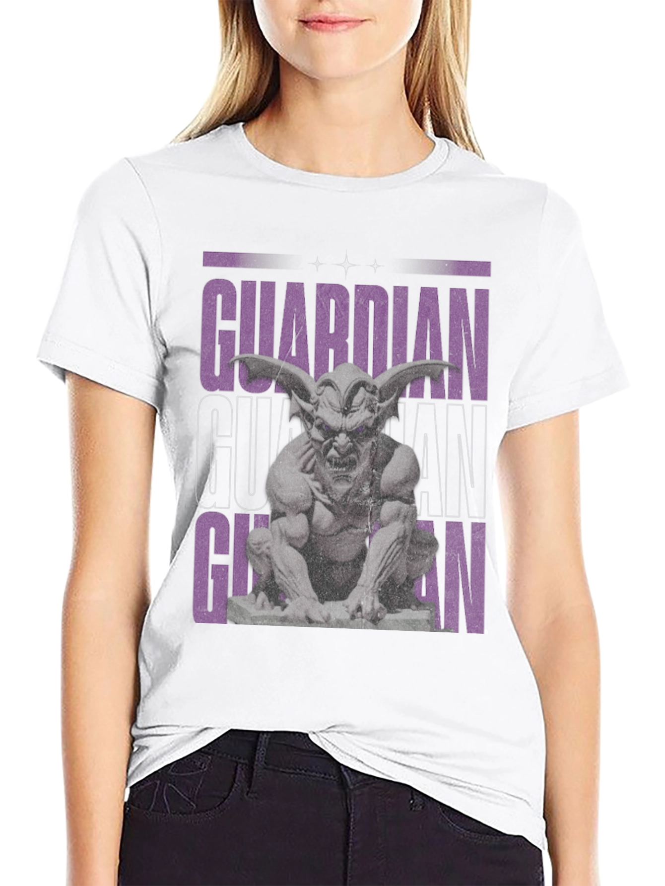 Black Guardian Gargoyle Graphic Tee - Black Cotton view 9