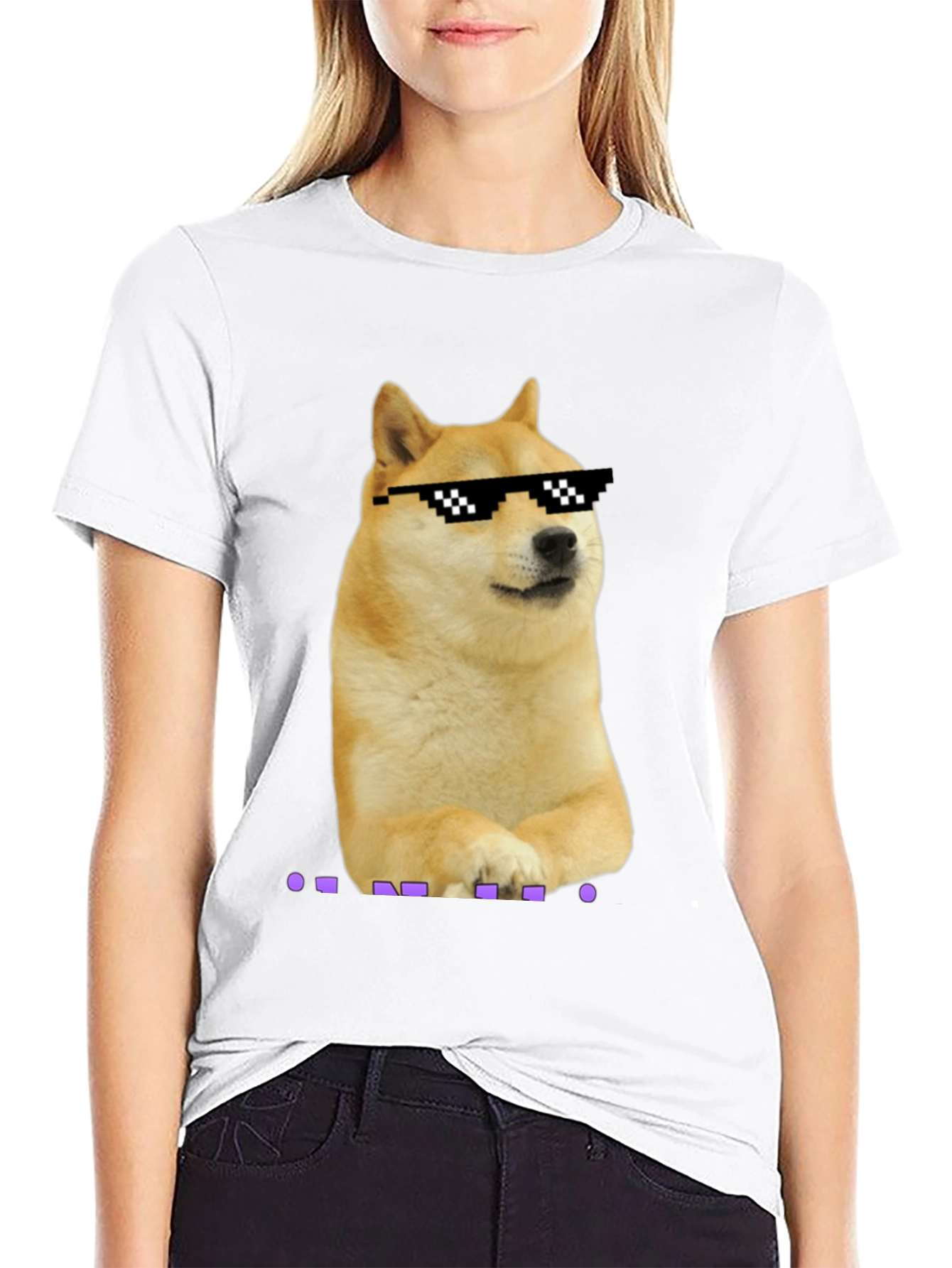 Black Doge Meme Pixel Sunglasses T-Shirt - Black view 9