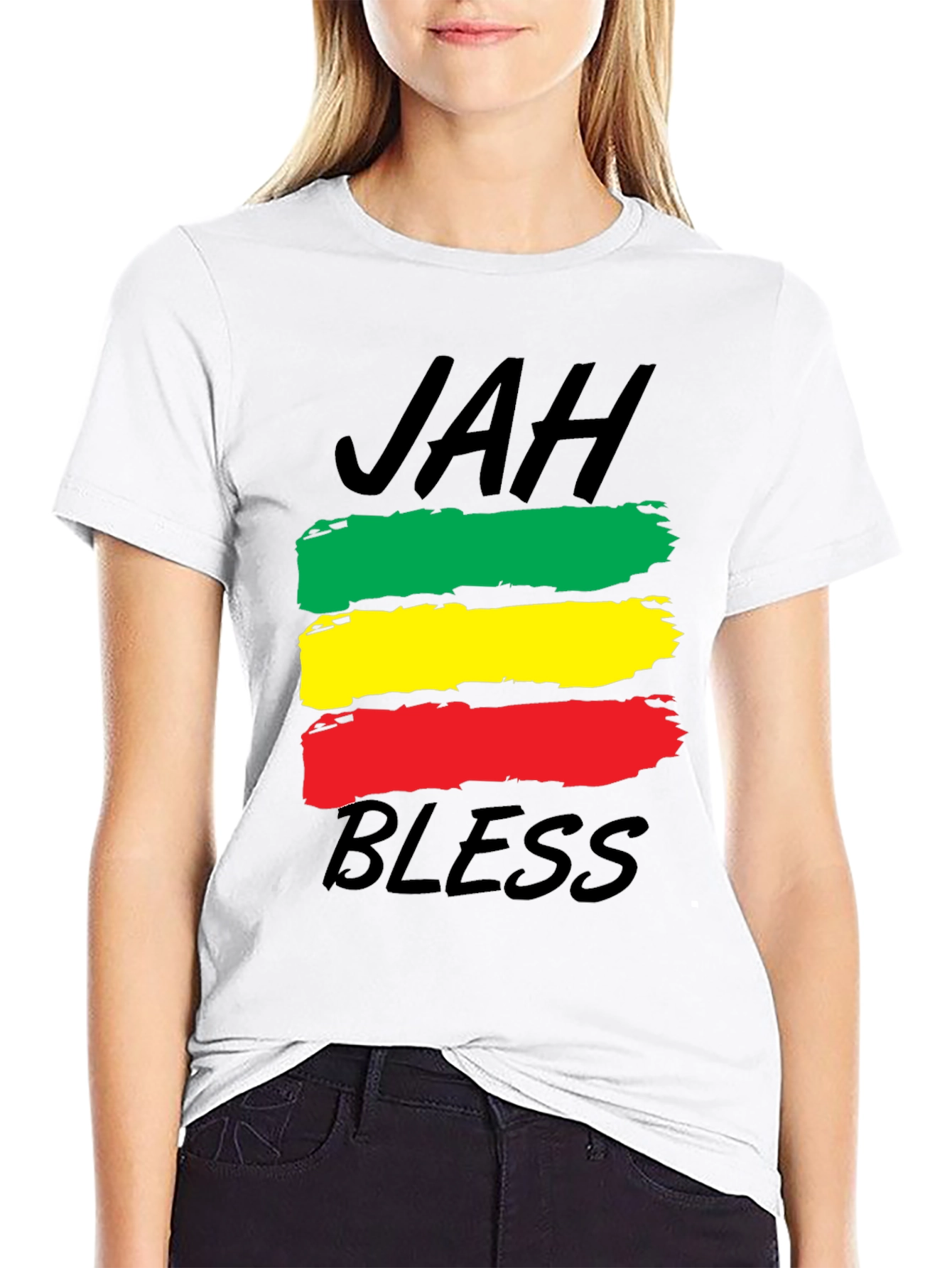 Black Rasta Reggae Jah Bless T-Shirt - Black view 9