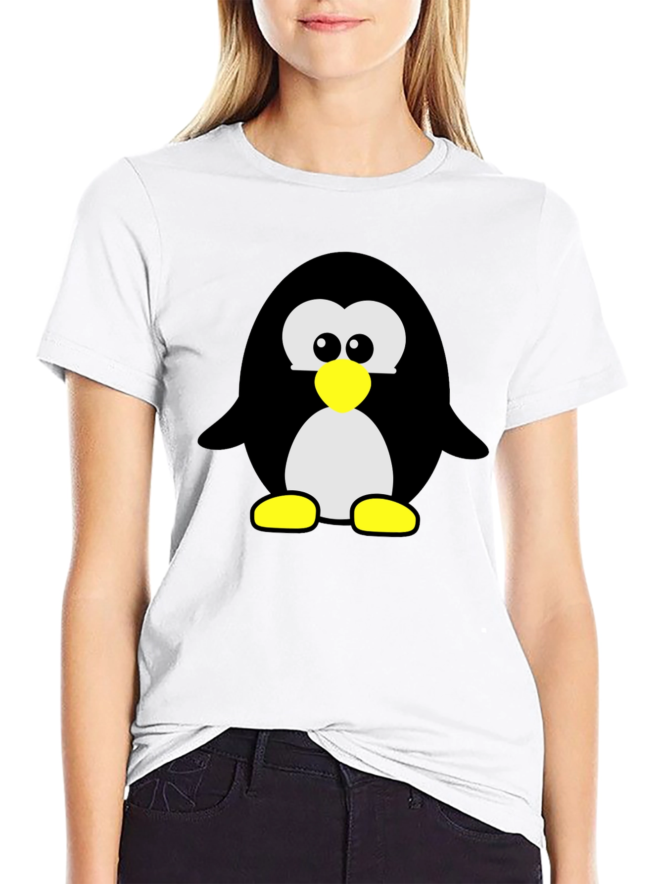 Black Cartoon Penguin Graphic Print T-Shirt - Black view 9