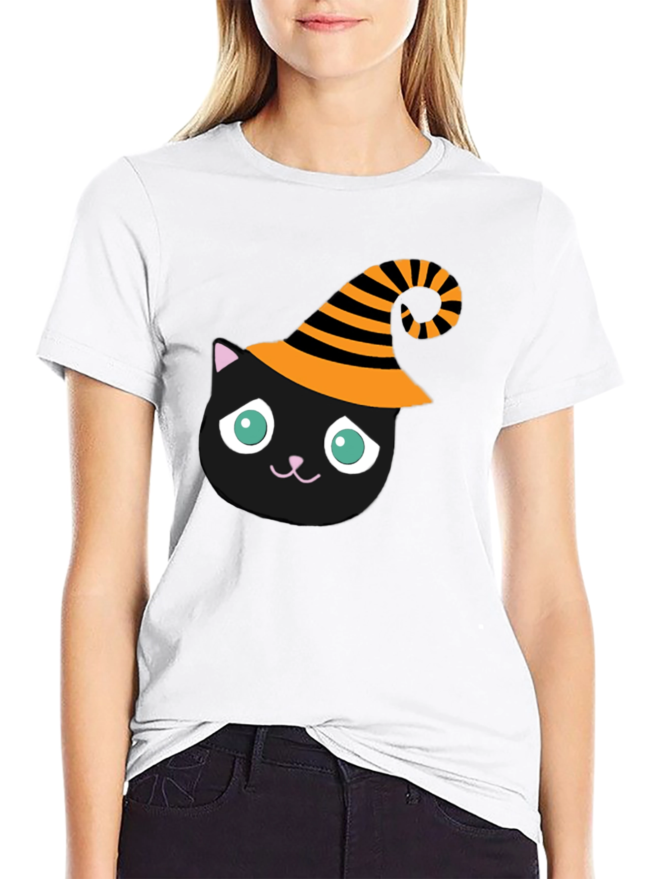 Black Halloween Cat T-Shirt - Witch Hat Black Cat Tee view 9
