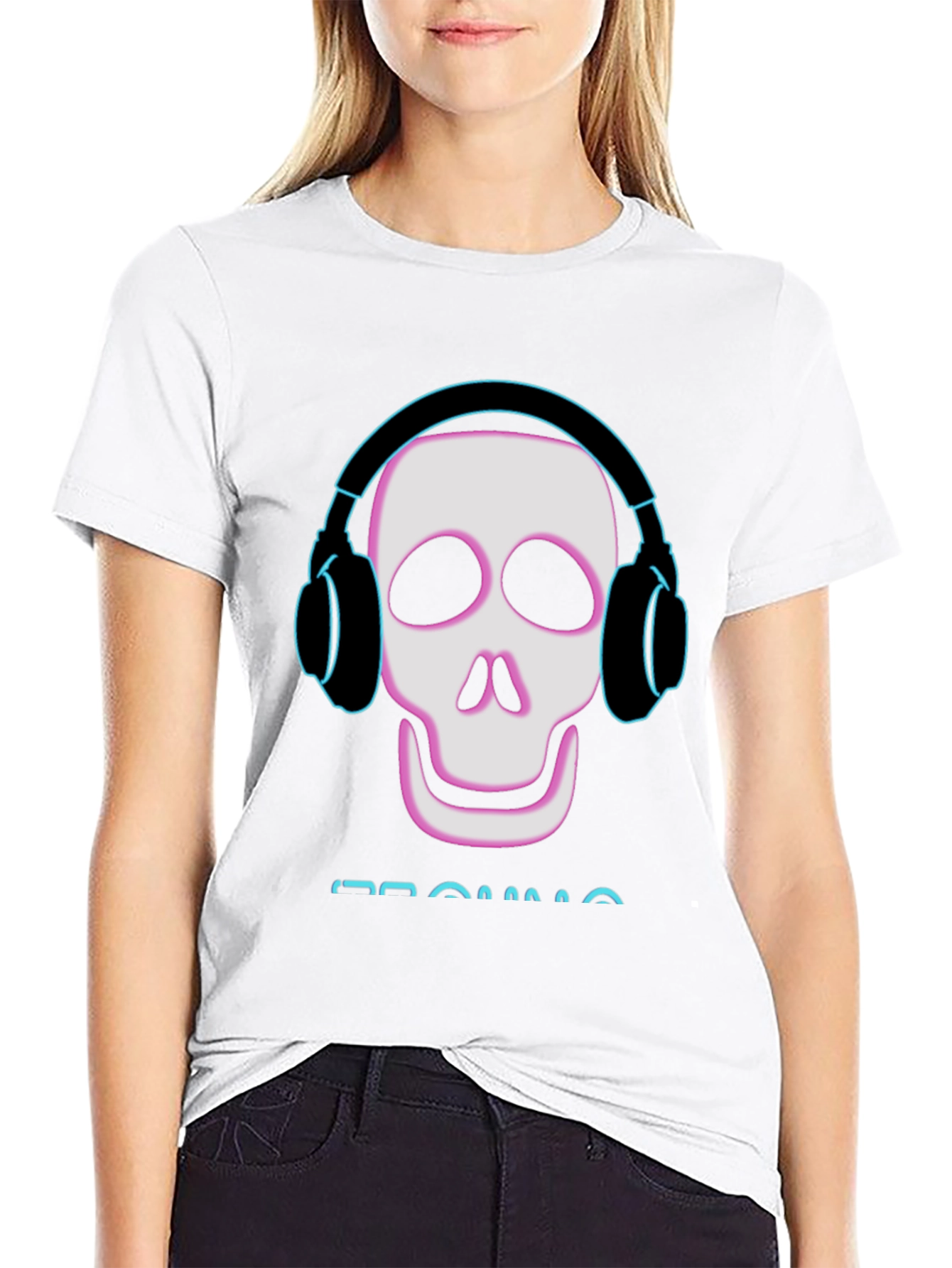 Black Skull with Headphones Black T-Shirt view 9