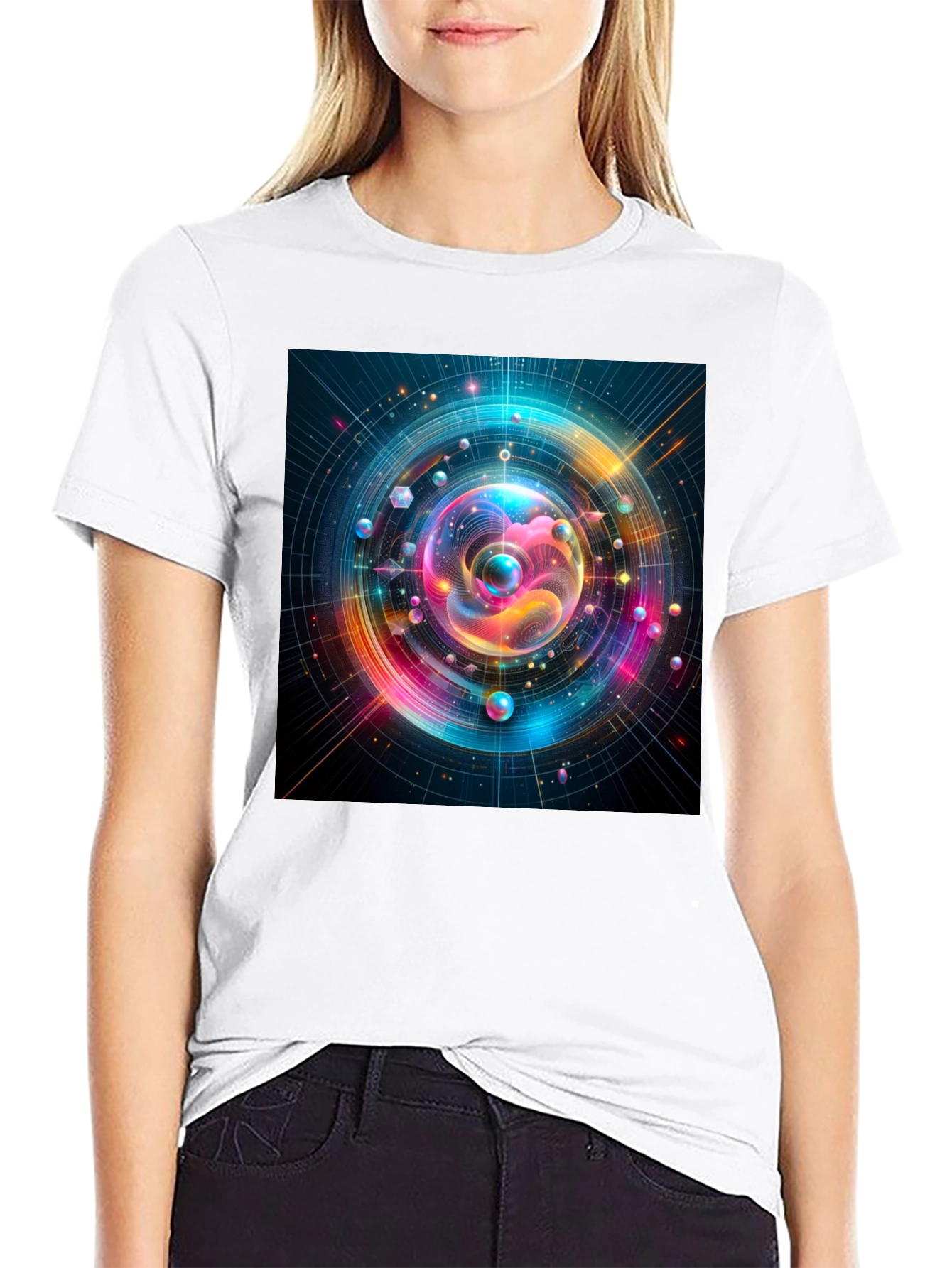 Black Colorful Space T-Shirt - Unique Design view 9