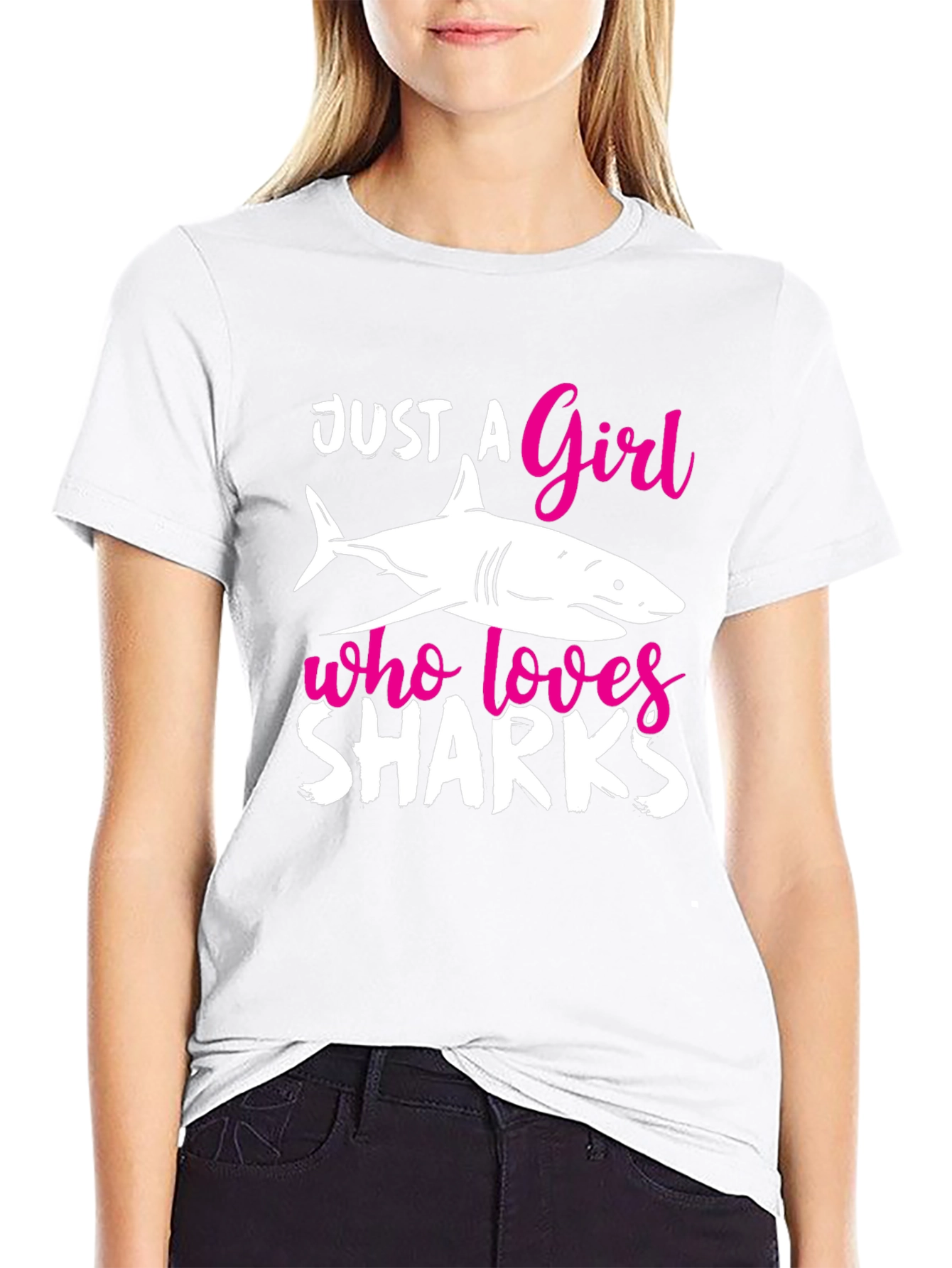 Black Just a Girl Who Loves Sharks T-Shirt view 9