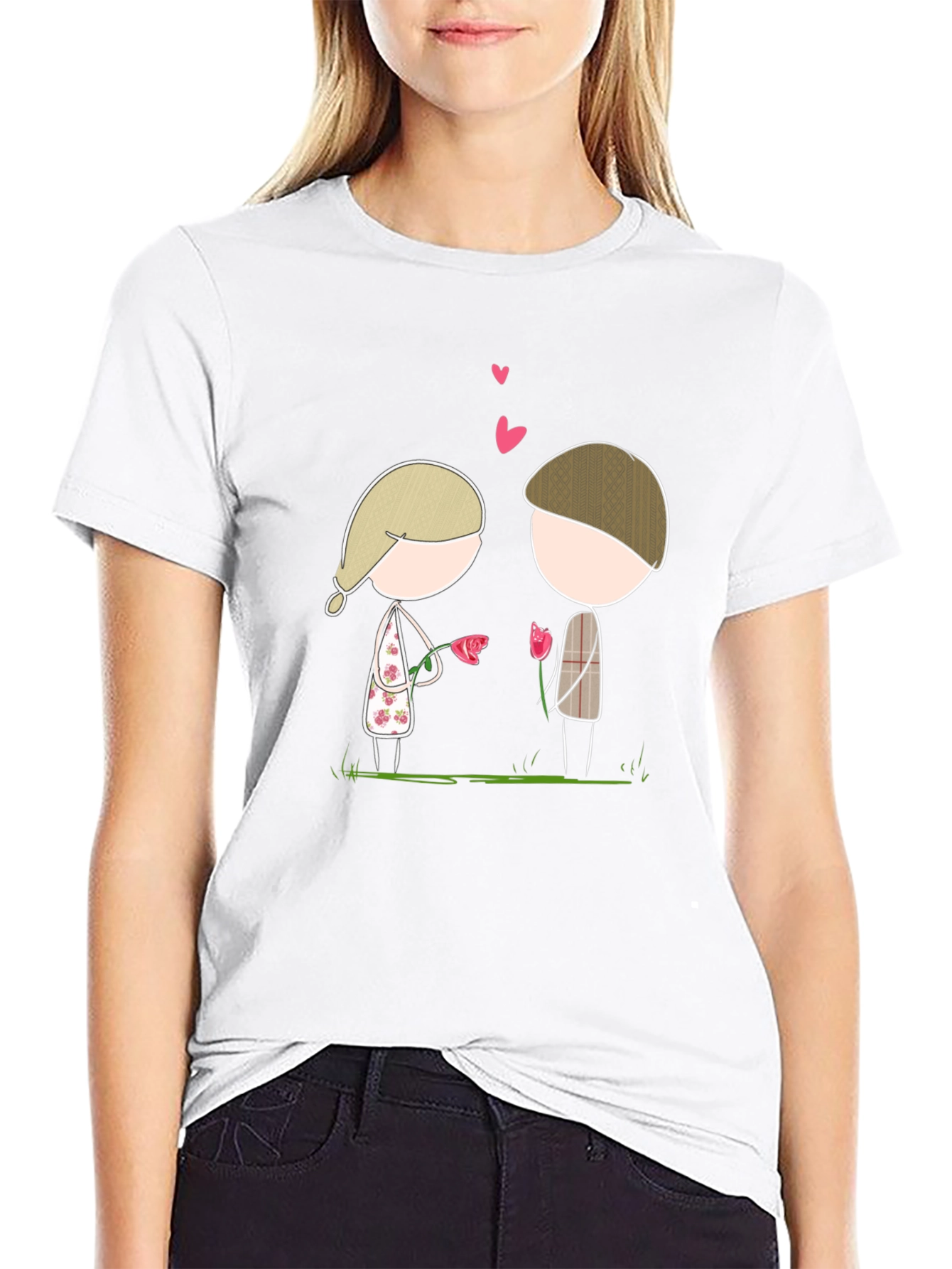 Black Cute Couple Cartoon Graphic Tee view 9