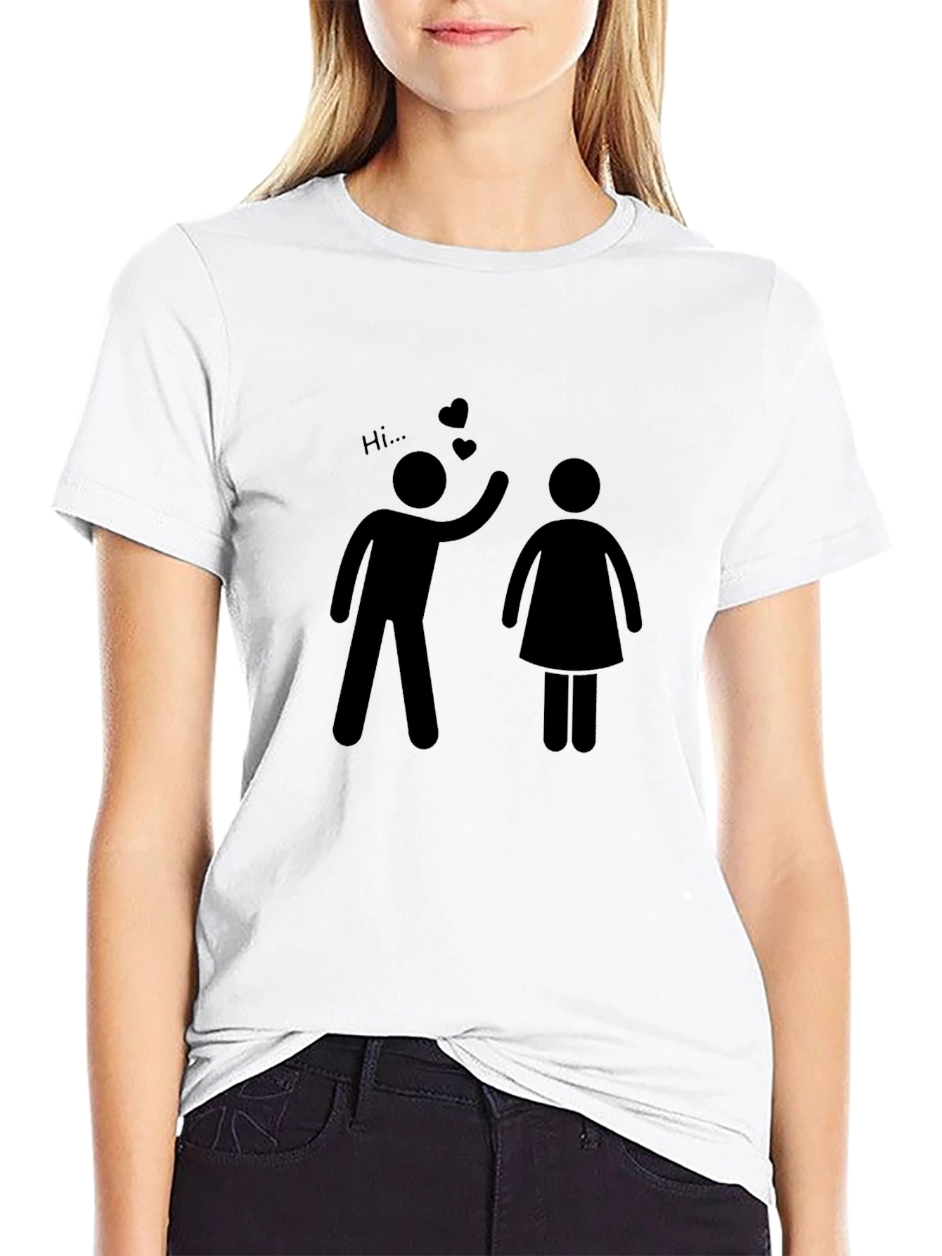 Black Stick Figure Love Graphic Tee - Black Cotton T-Shirt view 9