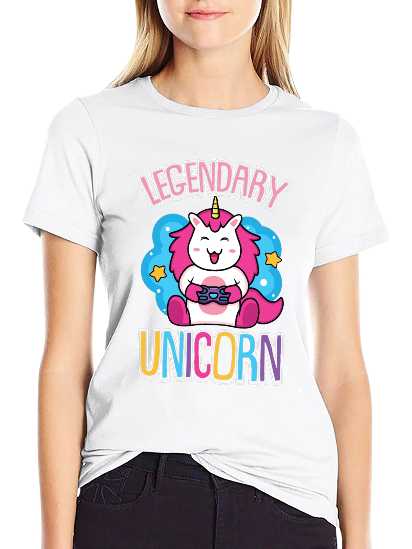 Black Legendary Unicorn Gamer Graphic T-Shirt view 9