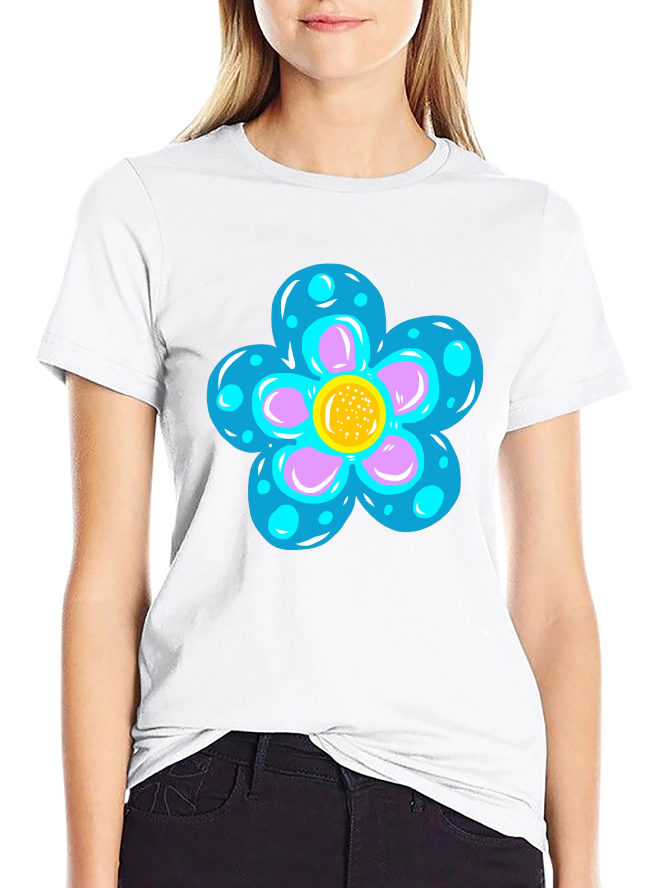 Black Funky Flower Graphic Black T-Shirt view 9
