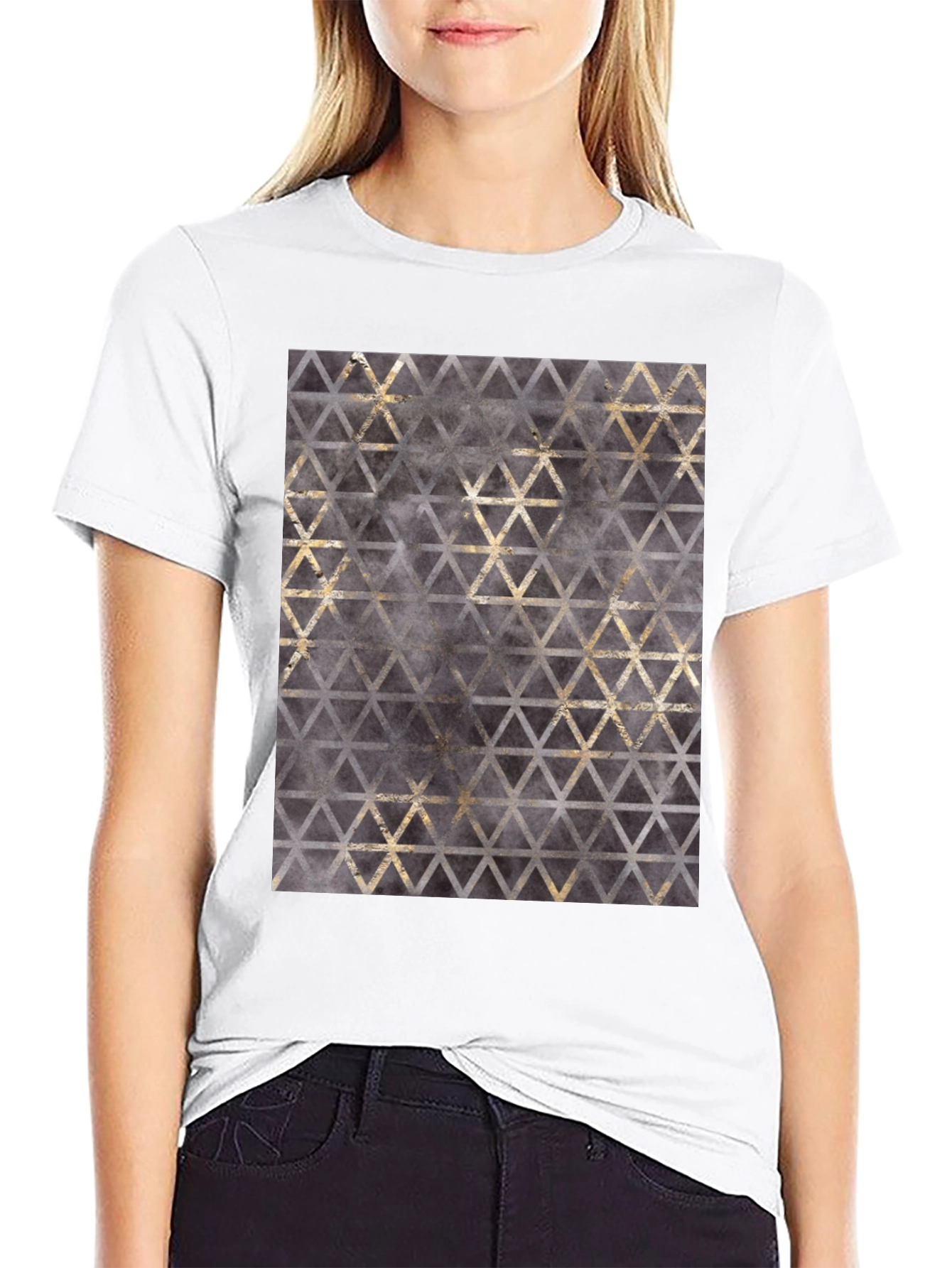 Black Geometric Triangle Print T-Shirt view 9