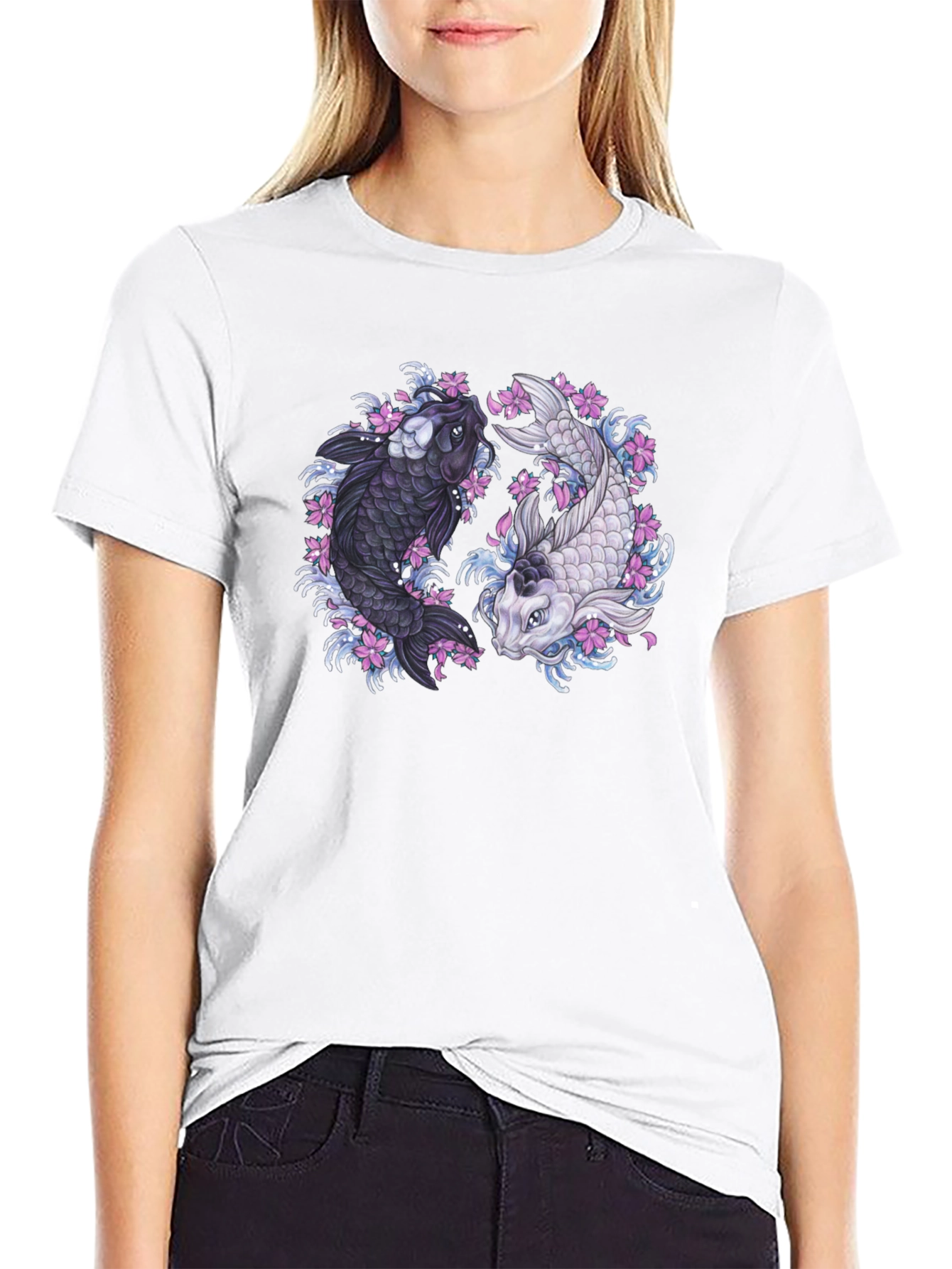 Black Yin Yang Koi Fish Graphic Tee view 9