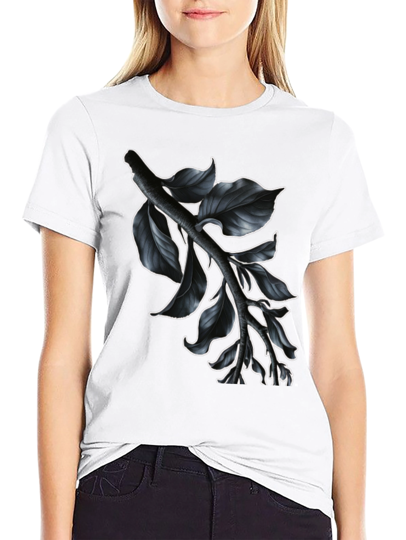 Black Botanical Branch Graphic Tee - Modern Black view 9