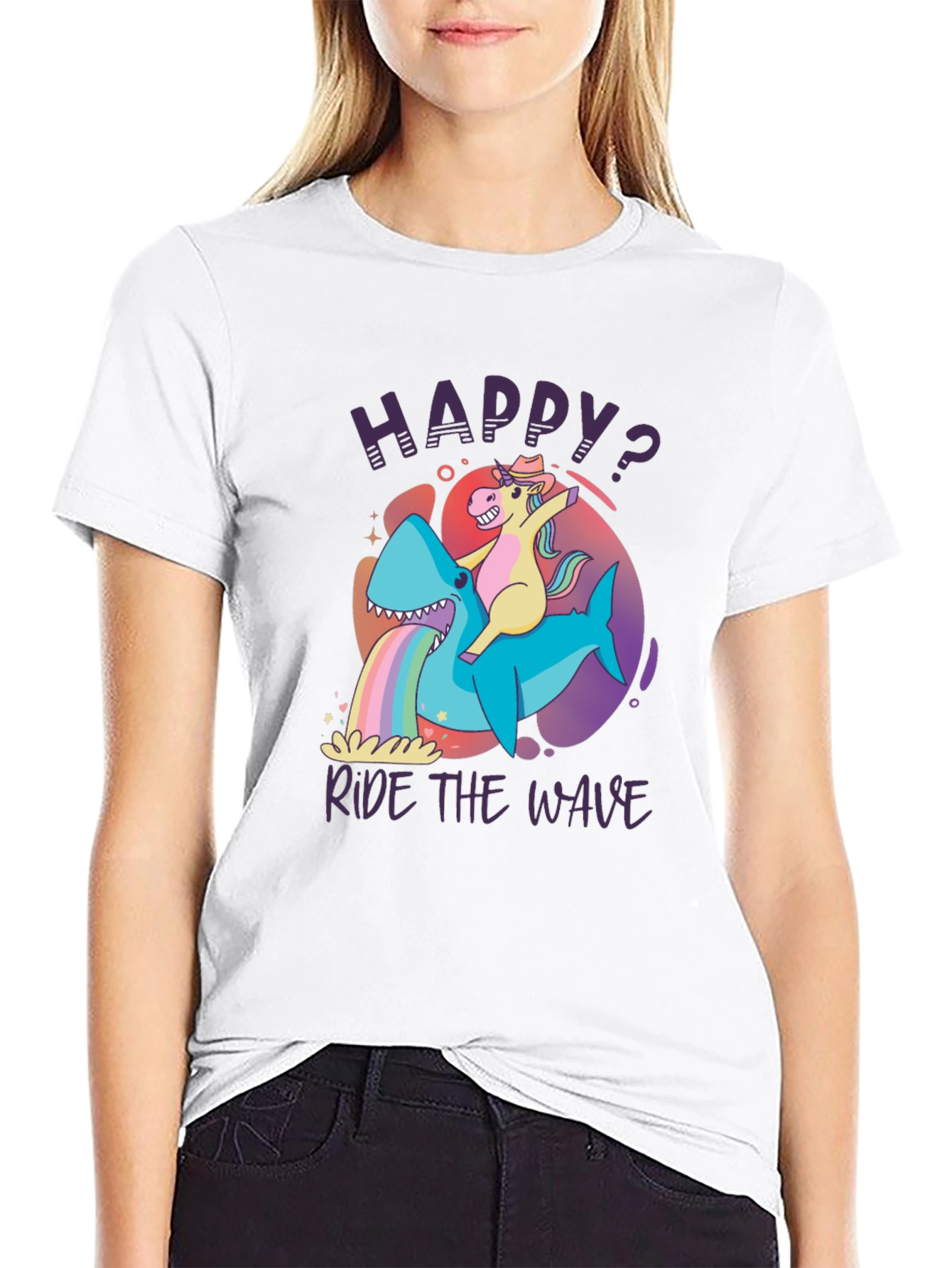 Black Happy Ride the Wave Graphic T-Shirt view 9