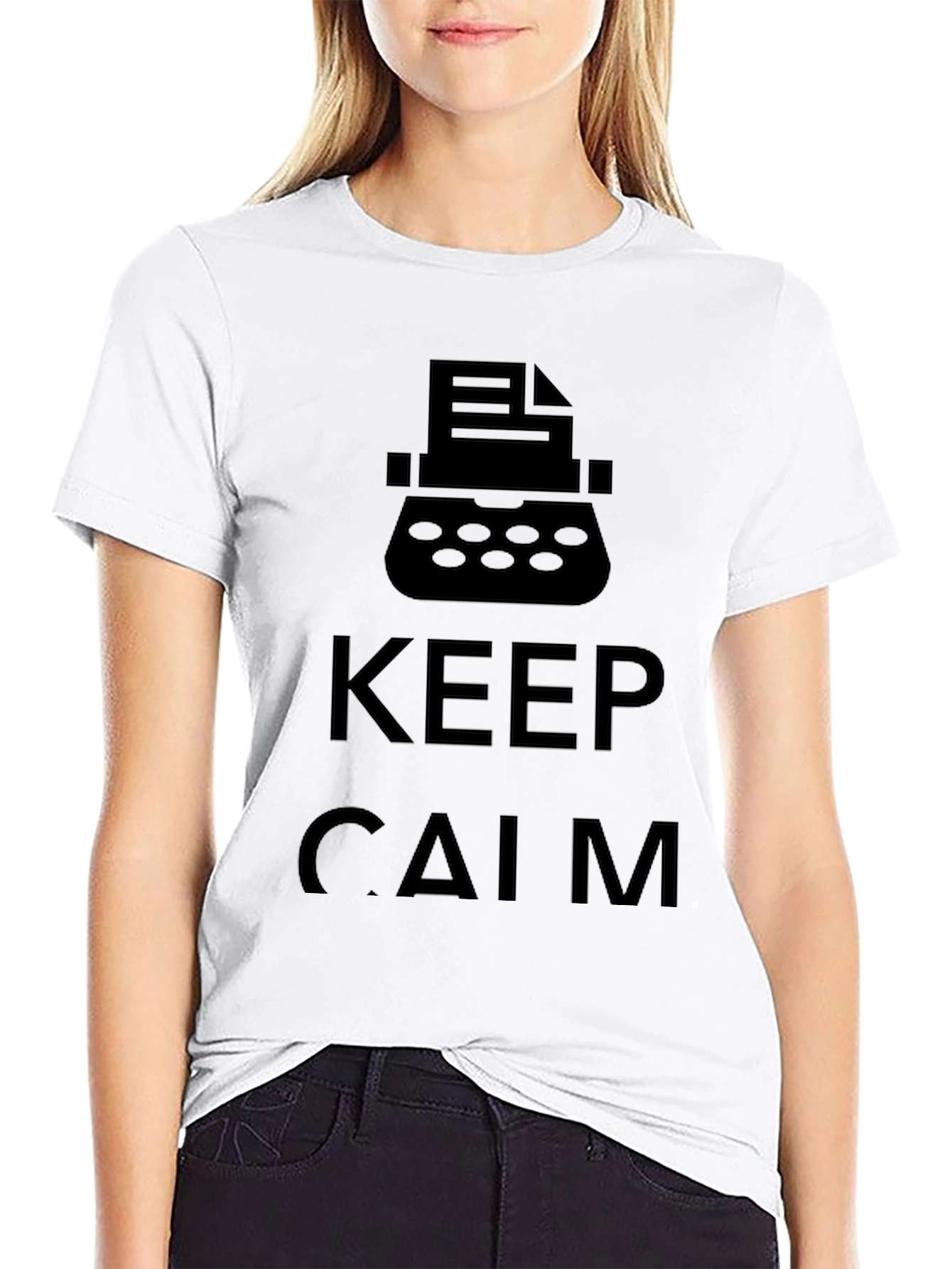 Black Keep Calm Typewriter Black T-Shirt view 9