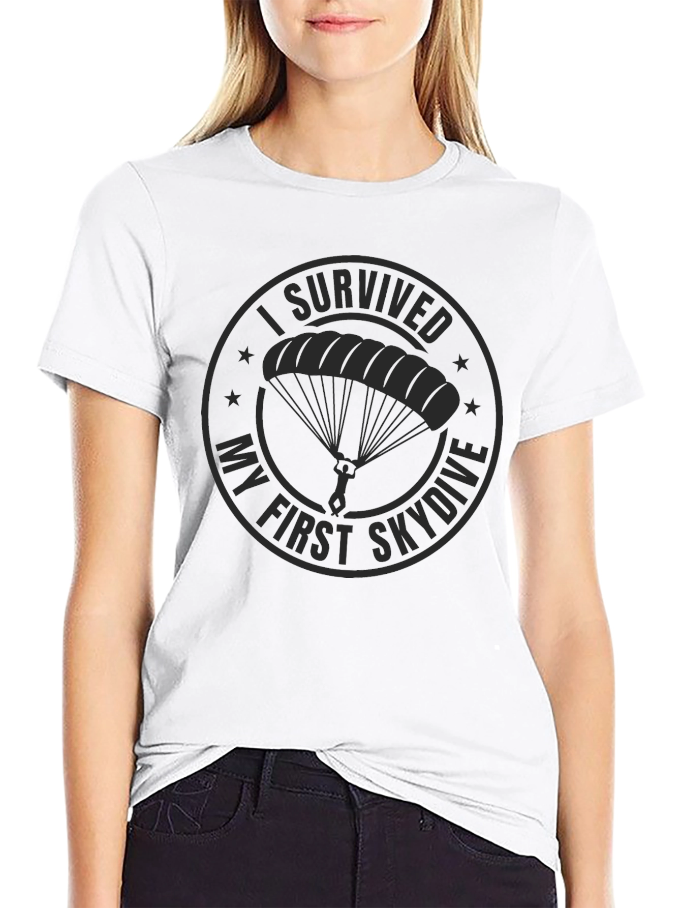 Black Skydiving Survivor T-Shirt - Black Cotton Tee view 9