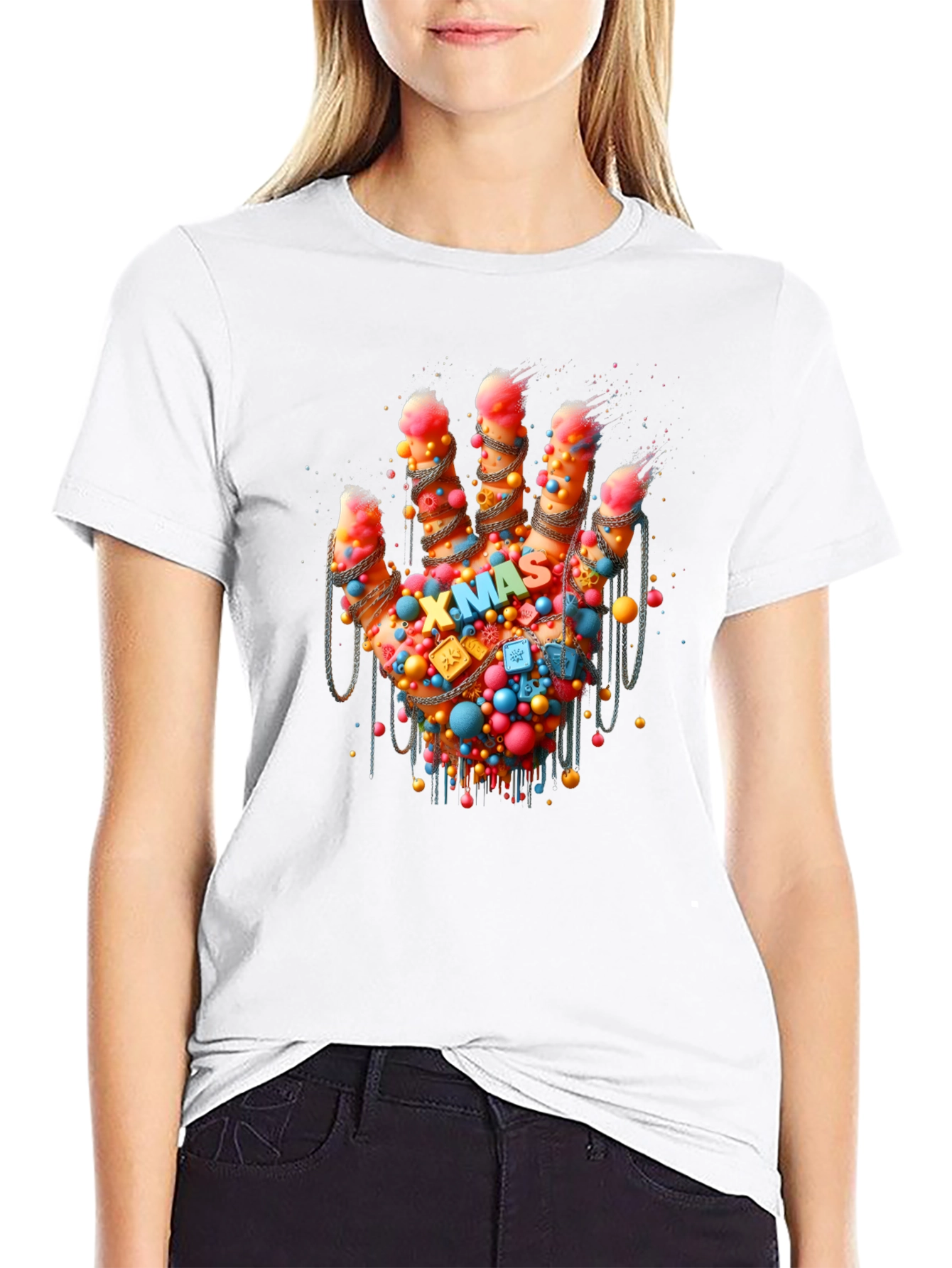 Black Festive Hand Graphic Tee - Holiday Cheer view 9