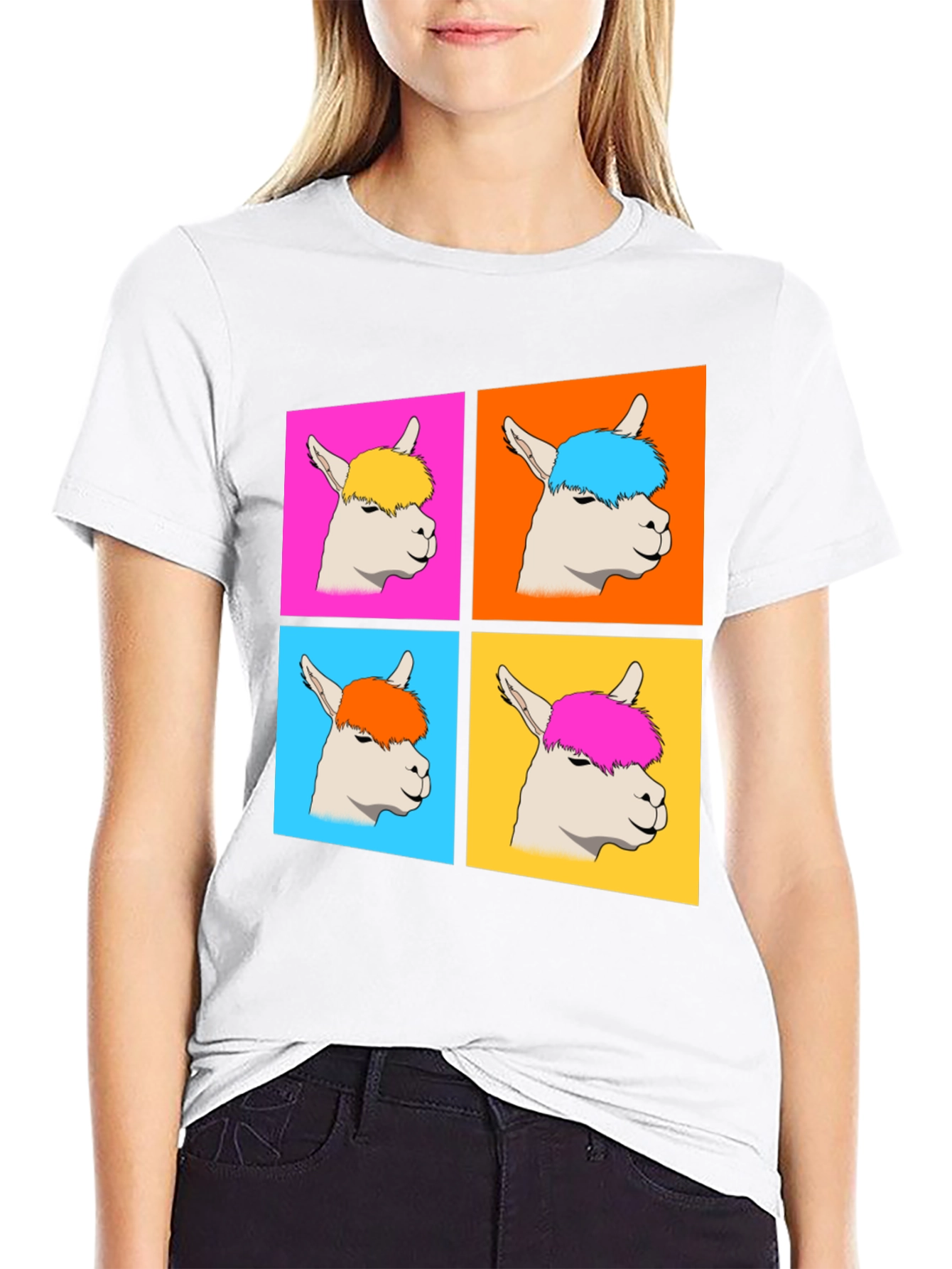 Black Alpaca Pop Art Graphic T-Shirt view 9