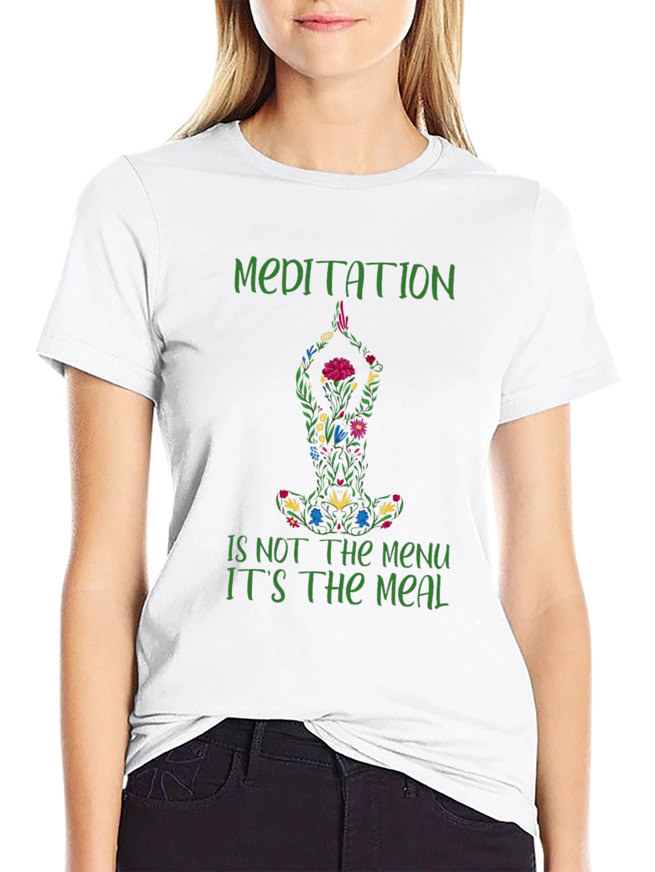 Black Meditation Meal T-Shirt - Relax & Nourish Your Soul view 9
