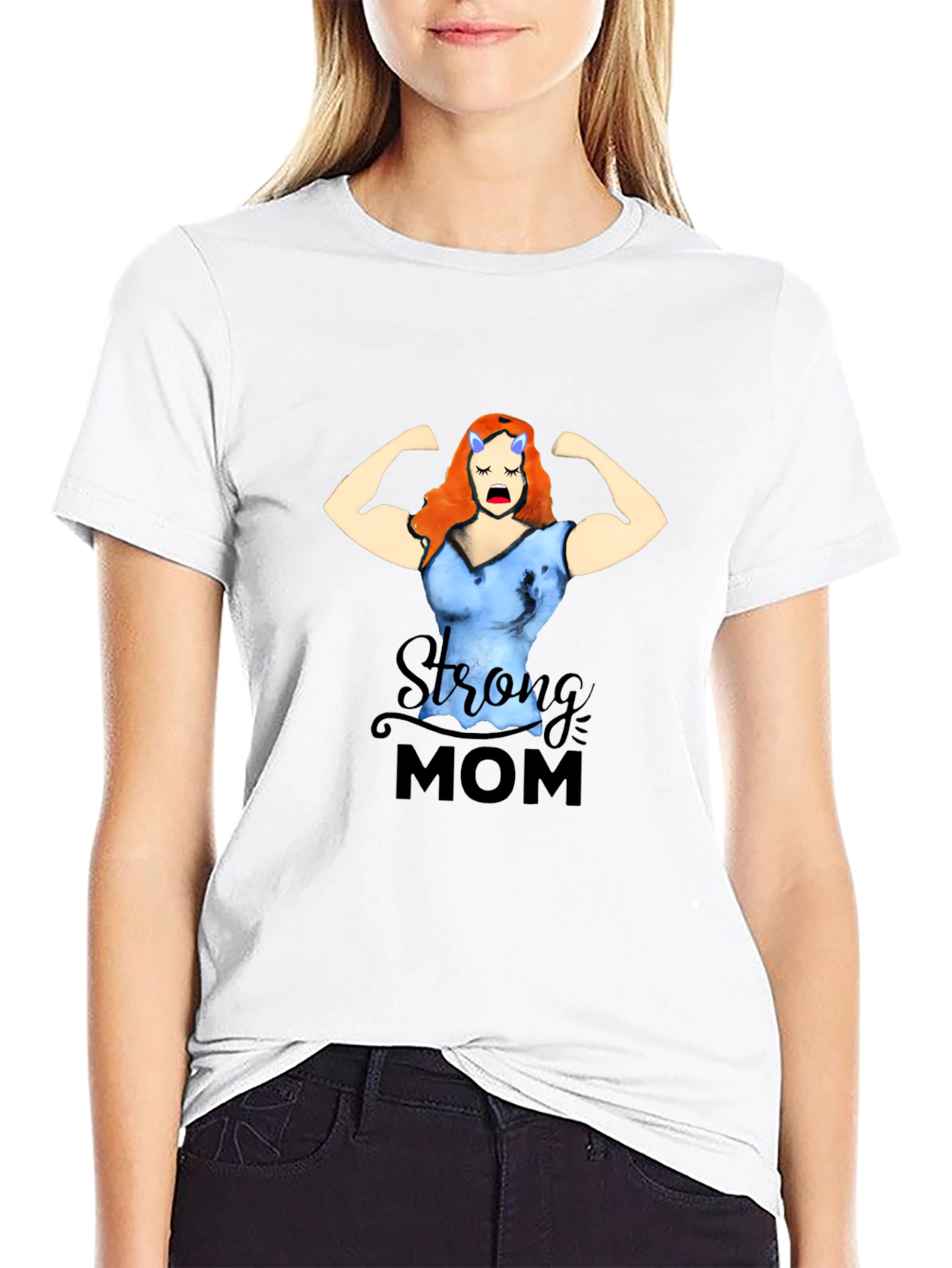 Black Strong Mom Graphic Tee - Black Cotton Blend T-Shirt view 9