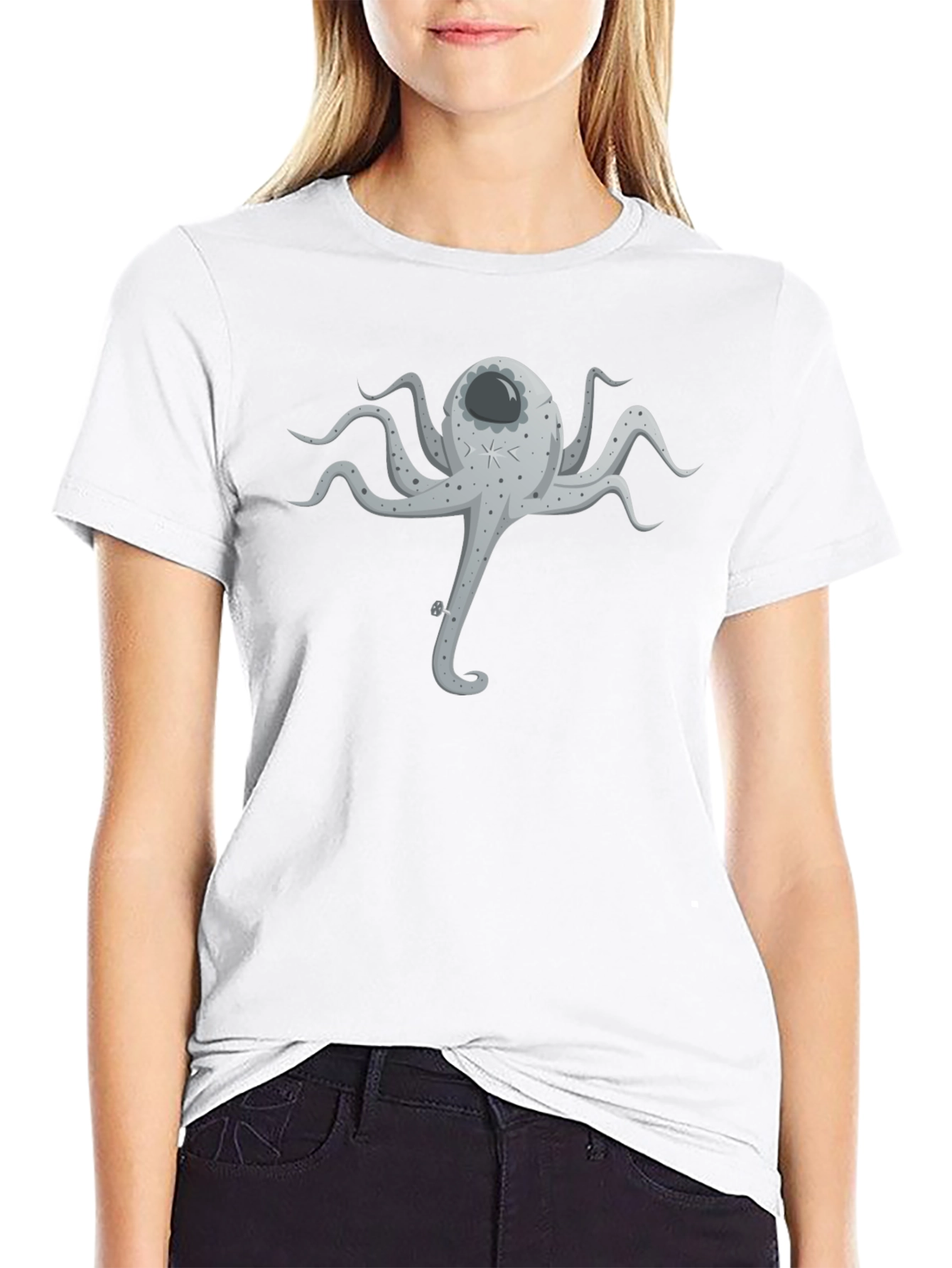 Black Cosmic Octopus Graphic Tee - Black Cotton Blend view 9