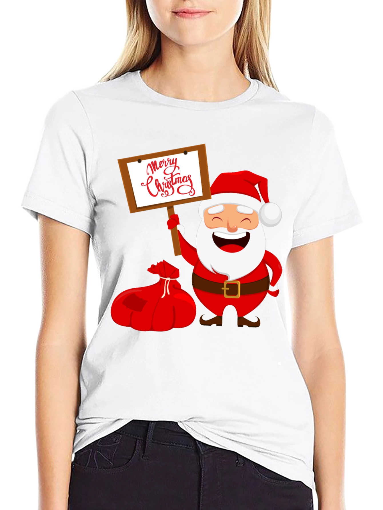 Black Merry Christmas Santa Graphic Tee view 9