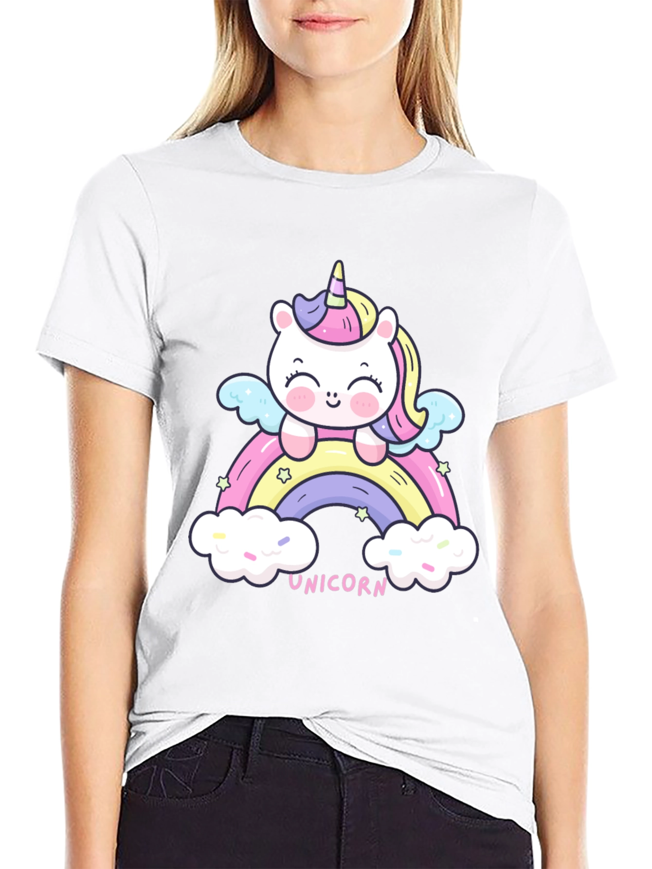 Black Unicorn Rainbow Graphic Tee - Cute Kawaii Style view 9