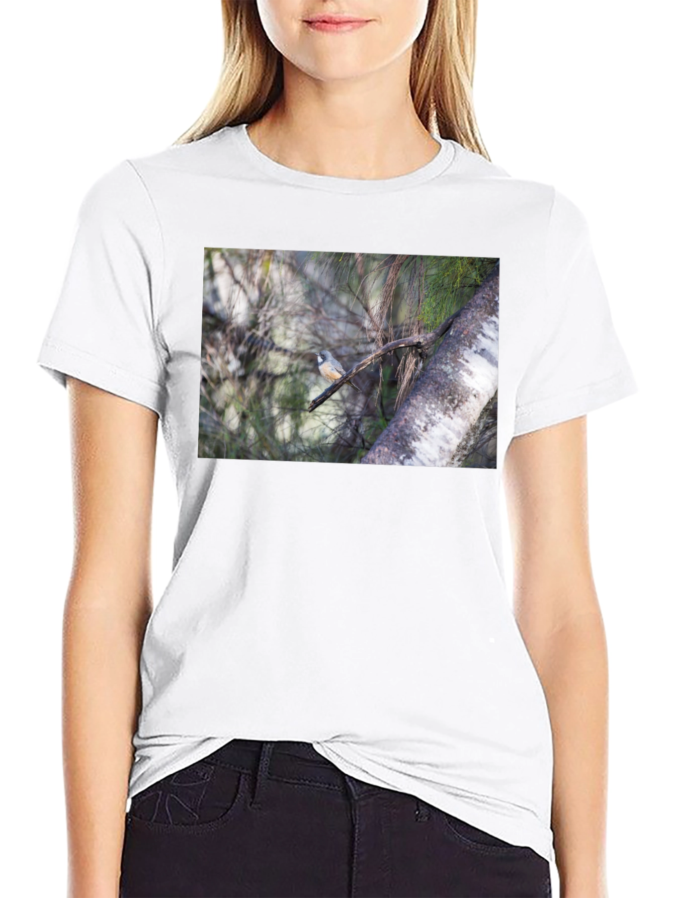 Black Bird on Branch Black T-Shirt view 9