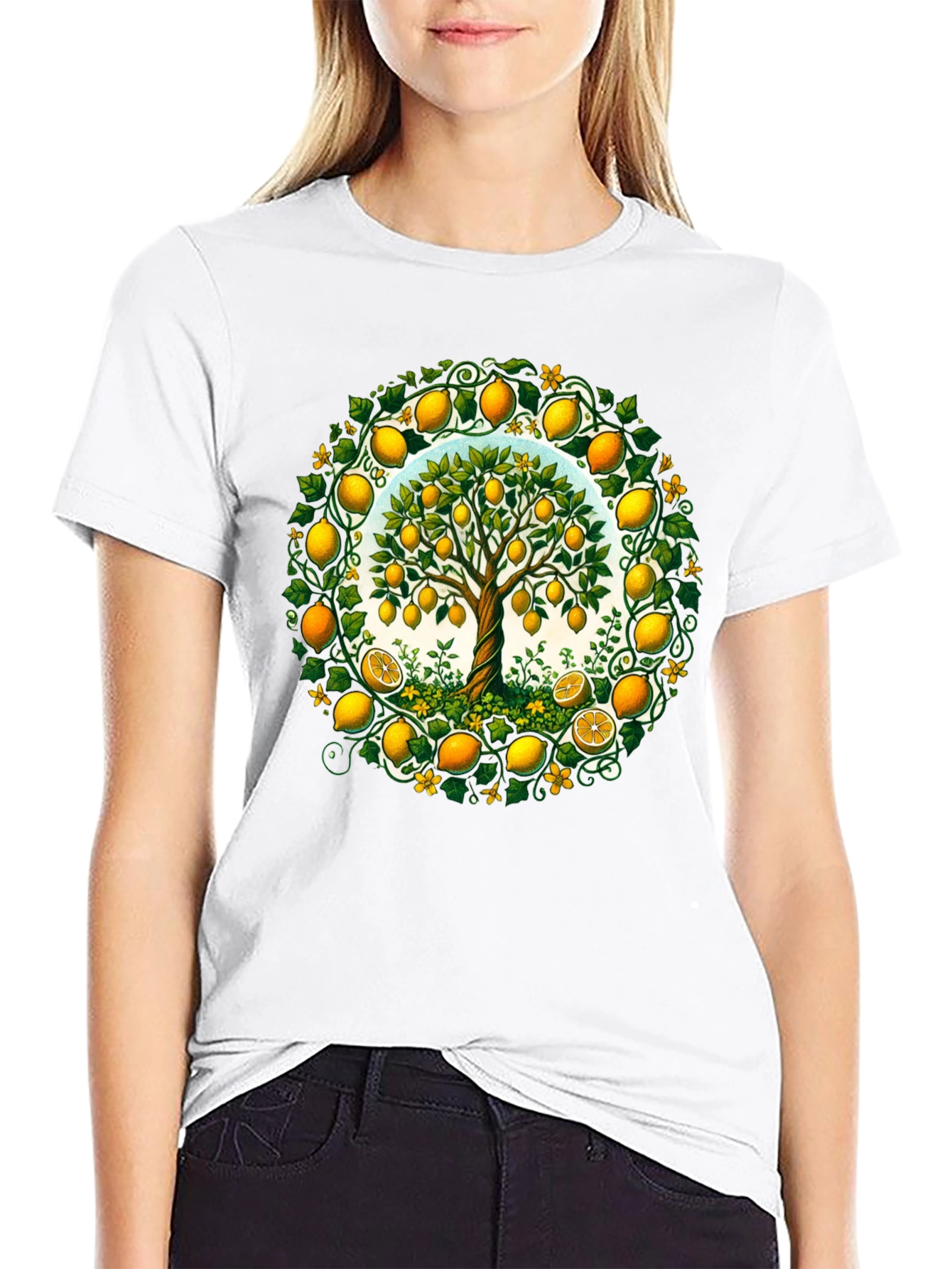 Black Lemon Tree Graphic Tee - Fresh Fruit Design view 9