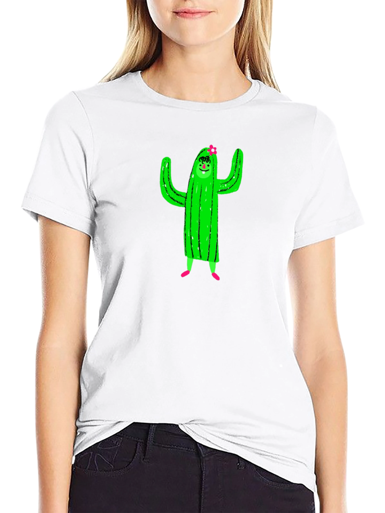 Black Cactus Character Graphic Black T-Shirt view 9