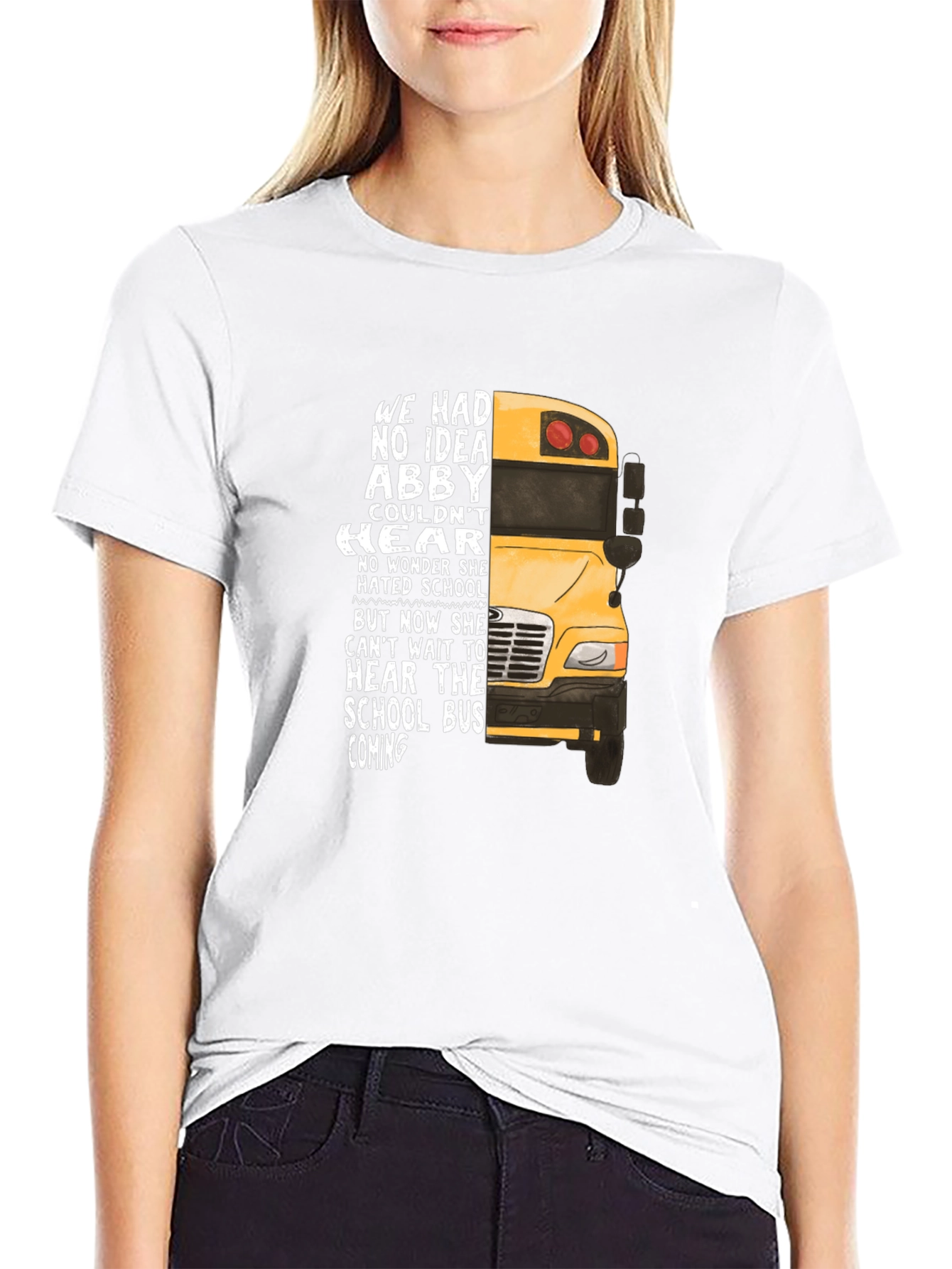 Black Abby School Bus T-Shirt - Hearing Loss Awareness view 9