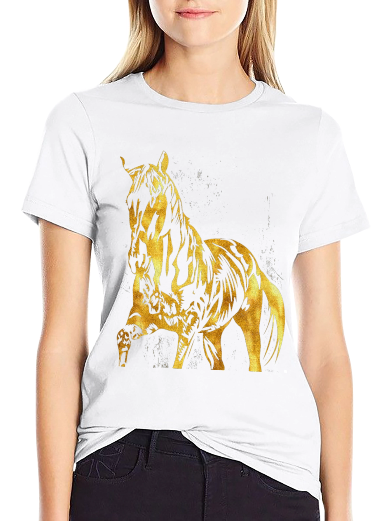 Black Gold Horse Graphic Black T-Shirt view 9