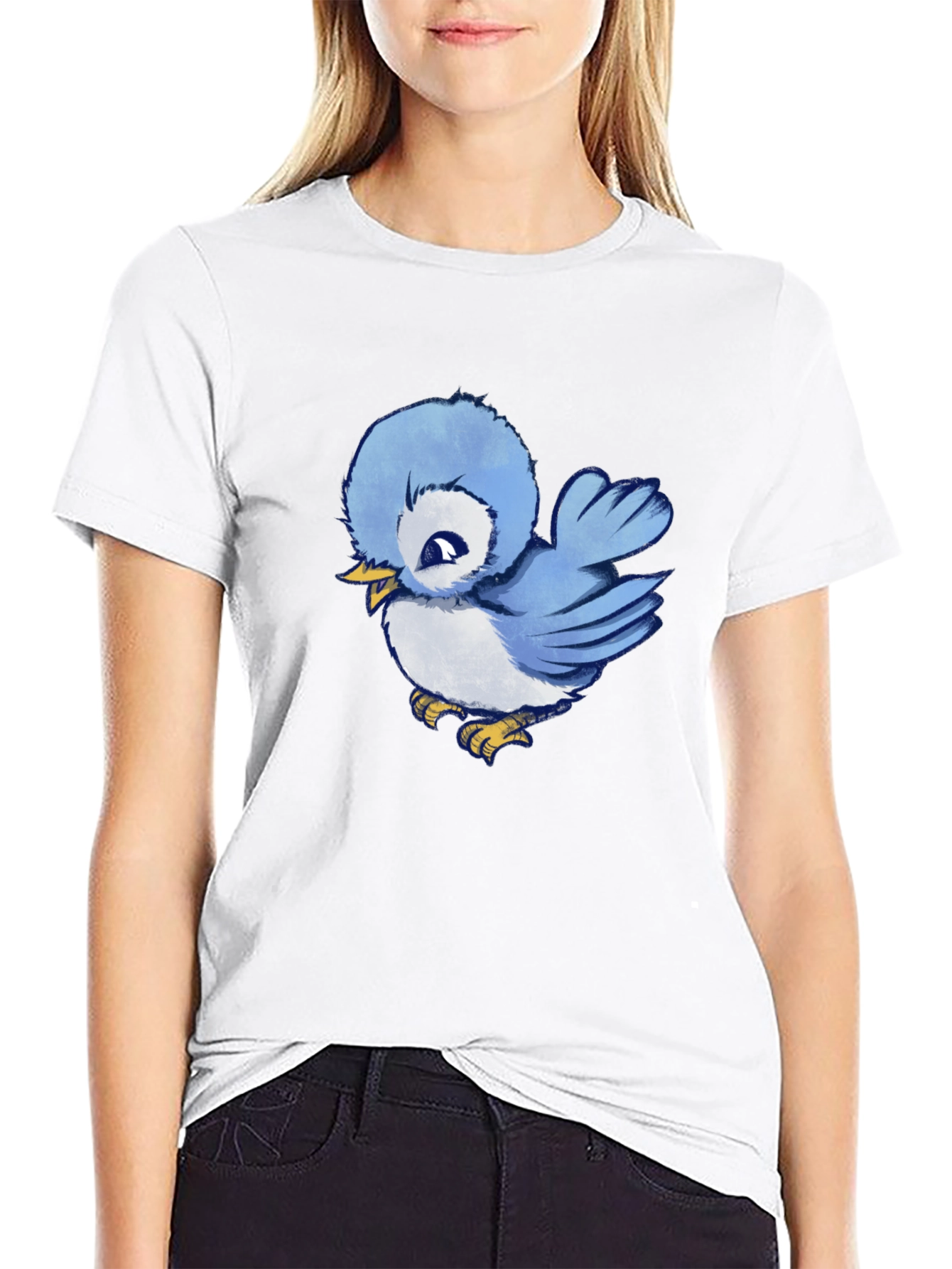 Black Cute Blue Bird Graphic T-Shirt - Soft Cotton Tee view 9