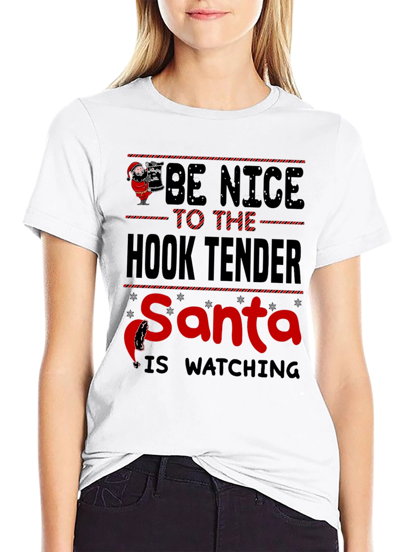 Black Be Nice to the Hook Tender Santa T-Shirt view 9