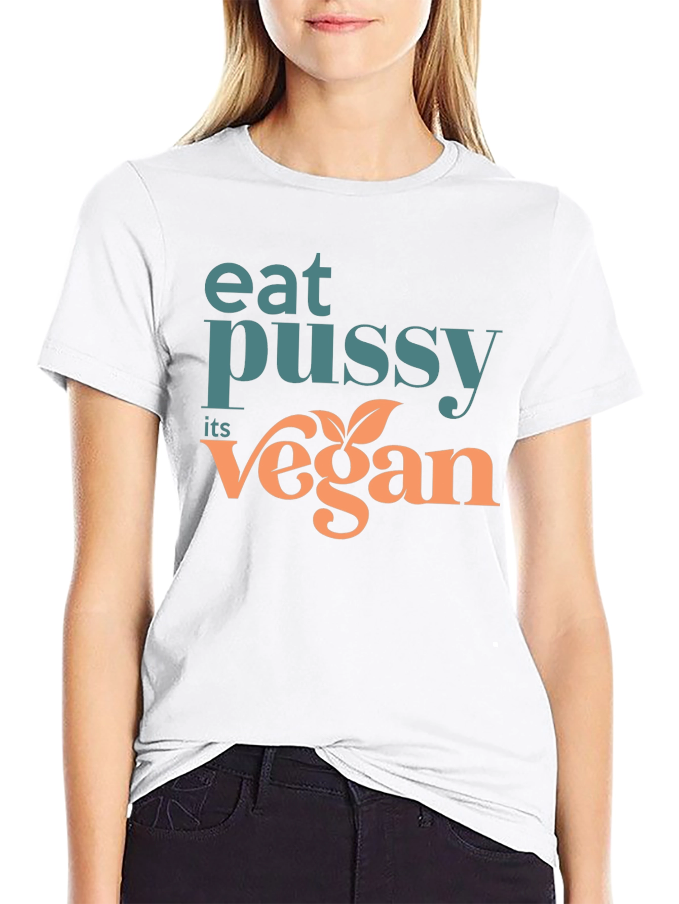Black Eat Pussy Its Vegan T-Shirt Novelty Slogan Tee view 9