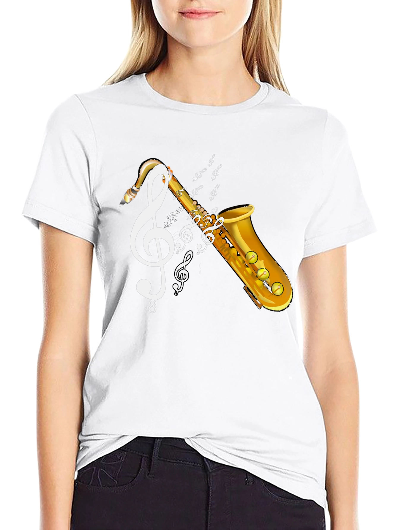 Black Saxophone Music T-Shirt - Musical Clef Design view 9