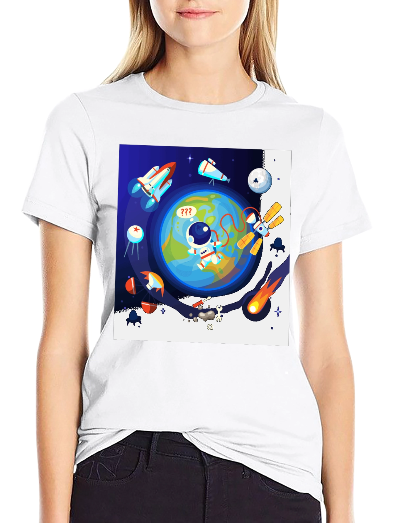 Black Astronaut in Space Graphic T-Shirt - Black view 9