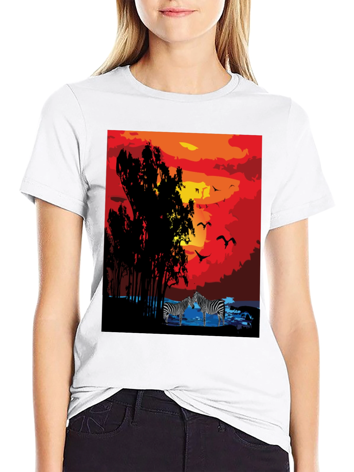 Black Sunset Zebra Graphic T-Shirt view 9