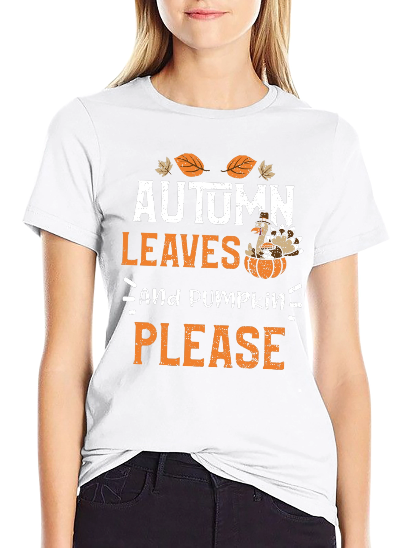 Black Autumn Leaves & Pumpkin Please Graphic Tee view 9