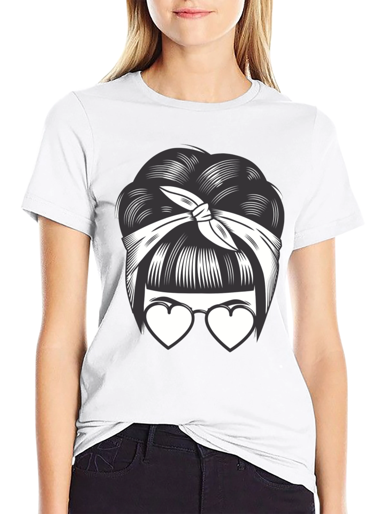 Black Bandana Bun & Heart Glasses Graphic T-Shirt view 9