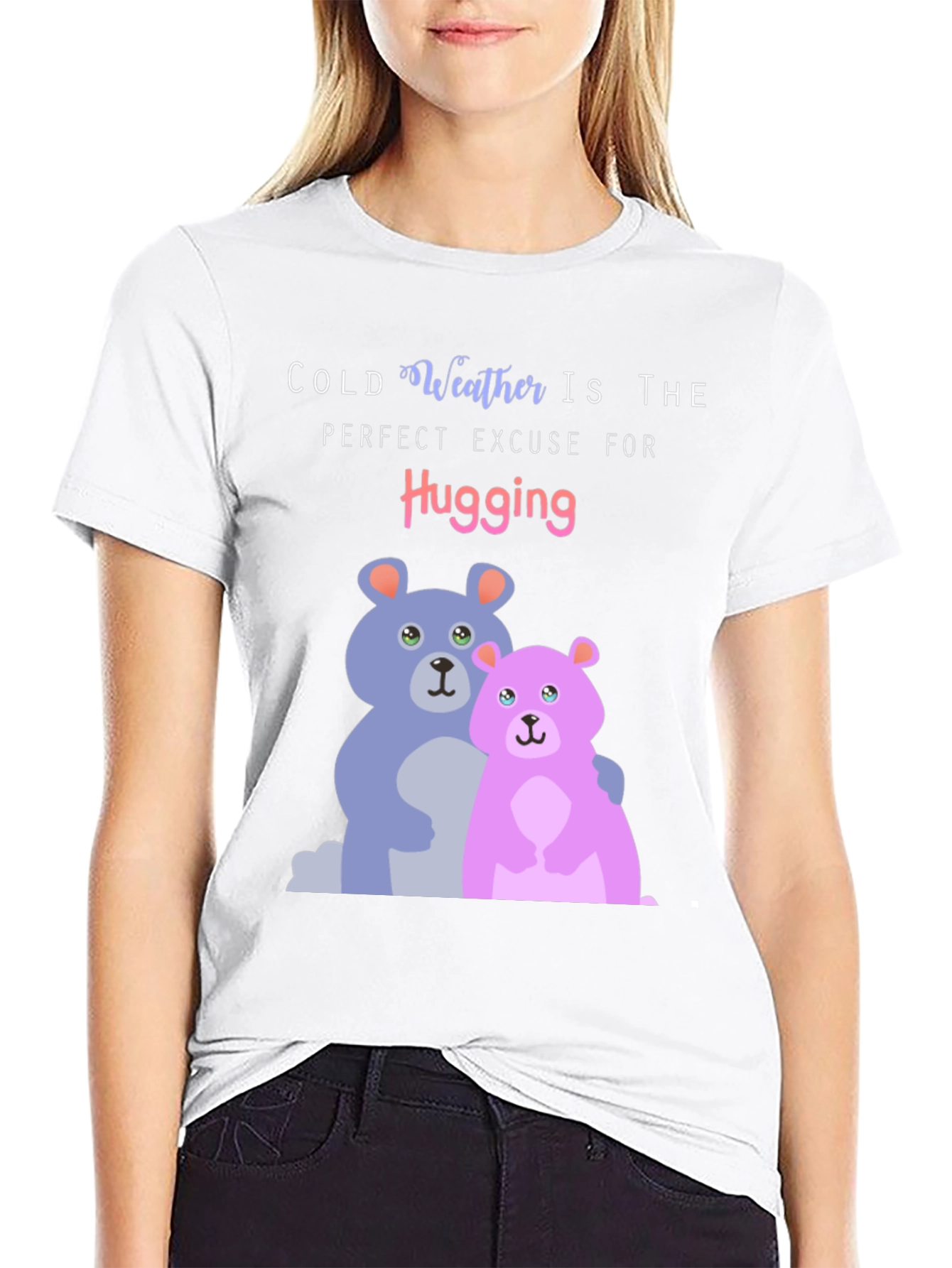 Black Cute Hugging Bears T-Shirt: Perfect for Cold Weather! view 9