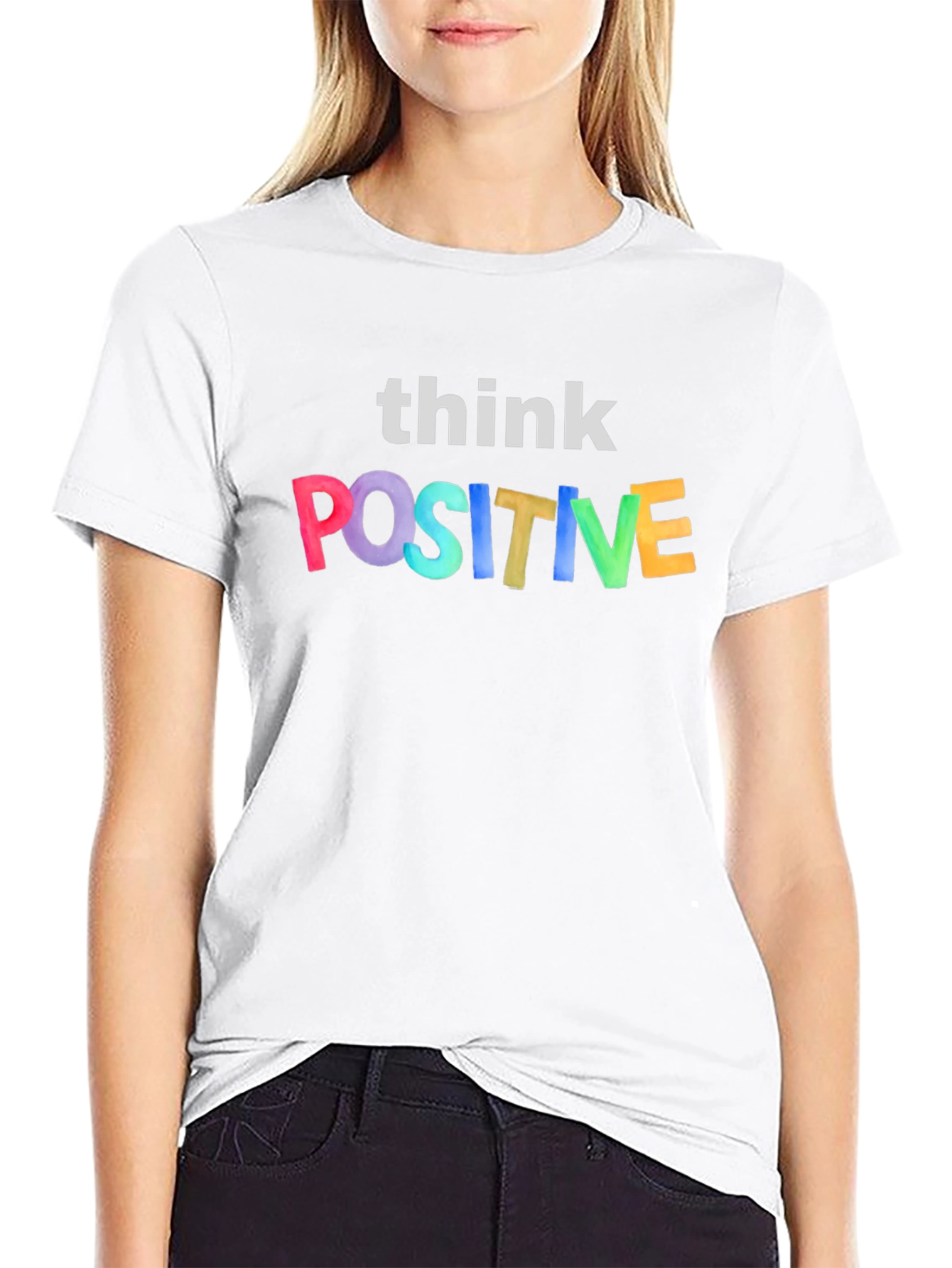 Black Think Positive Graphic Tee - Black Unisex T-Shirt view 9