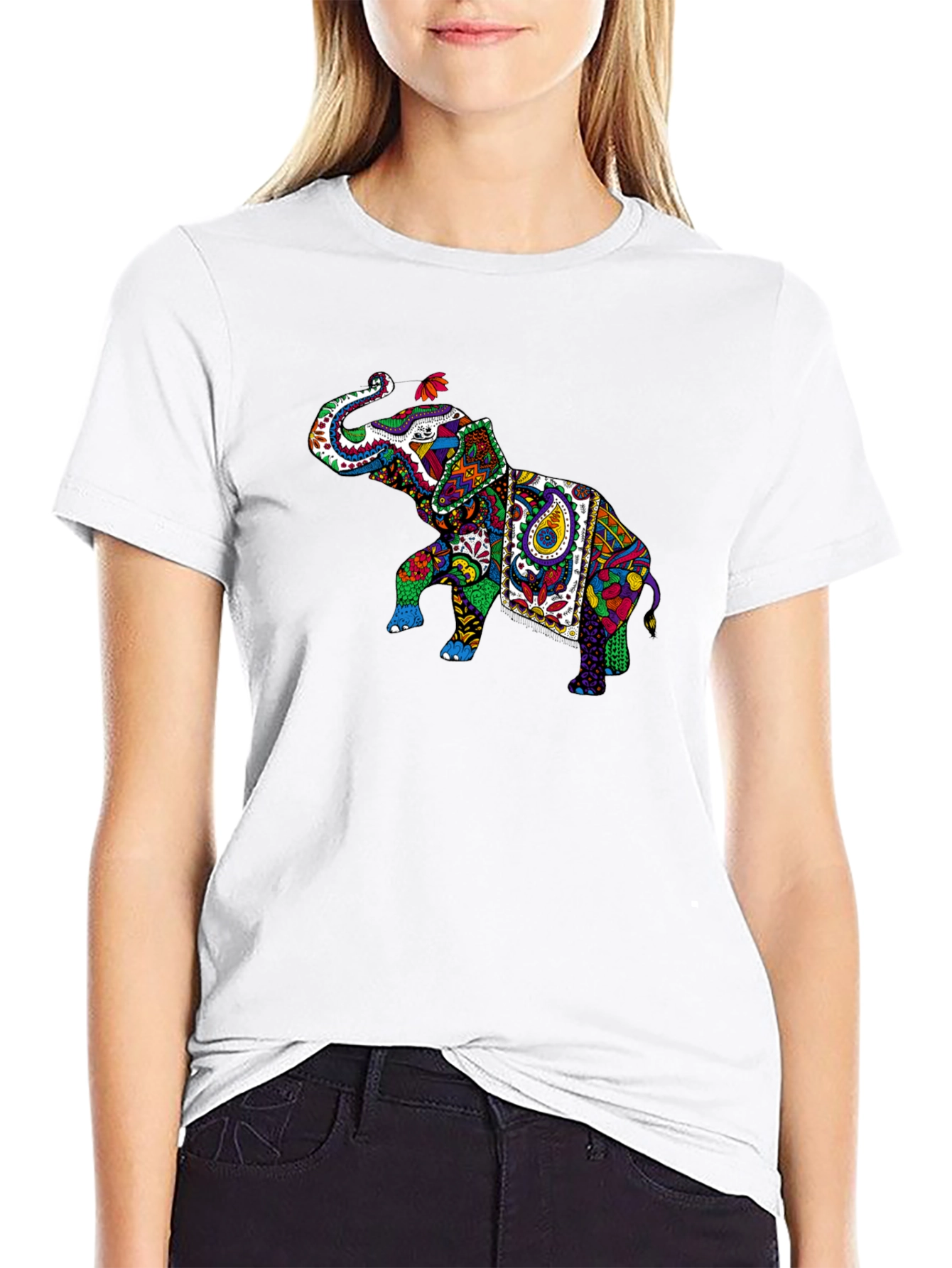 Black Colorful Elephant Graphic Tee - Black view 9
