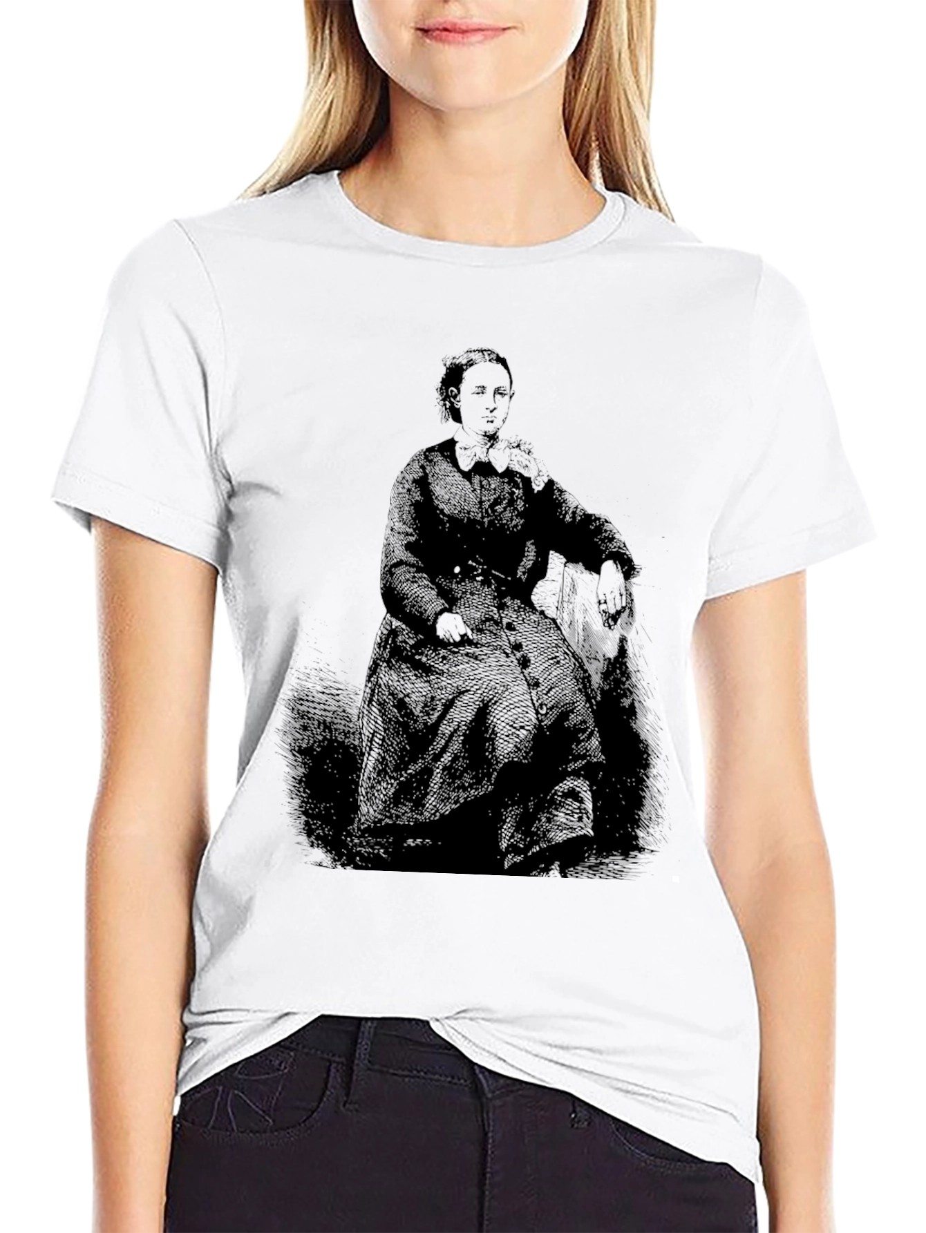 Black Vintage Portrait Graphic Black T-Shirt view 9