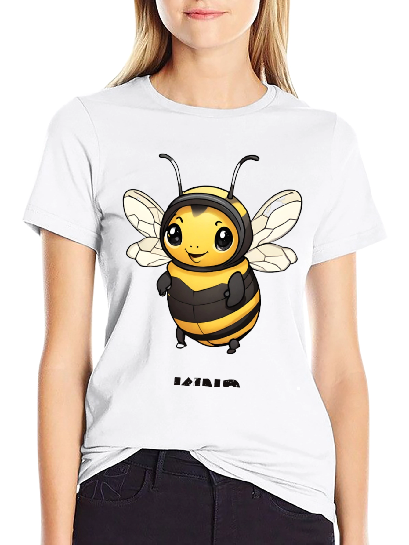 Black Cute Bee Graphic Black T-Shirt view 9
