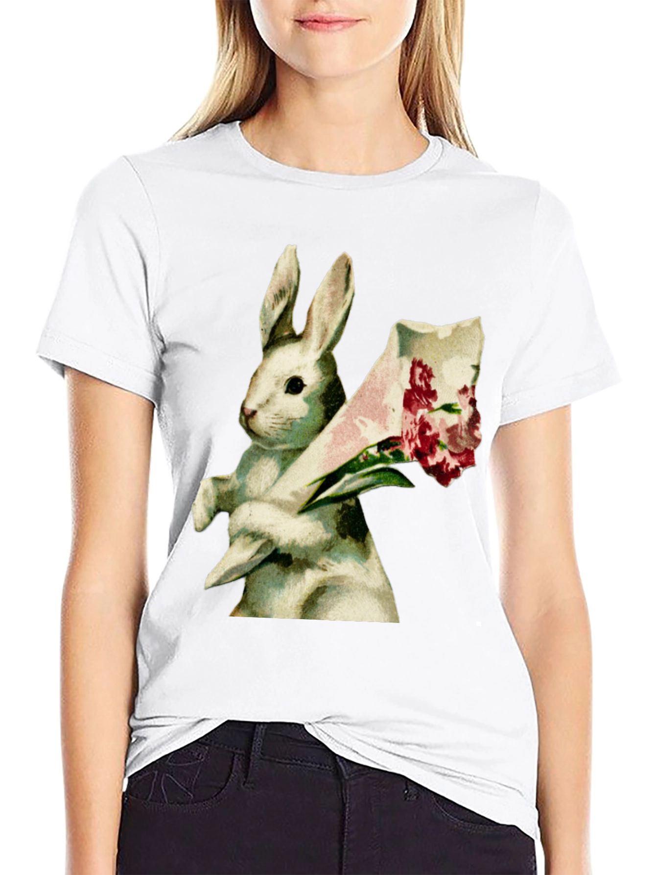Black Bunny Bouquet Graphic Tee - Soft Cotton Comfort view 9