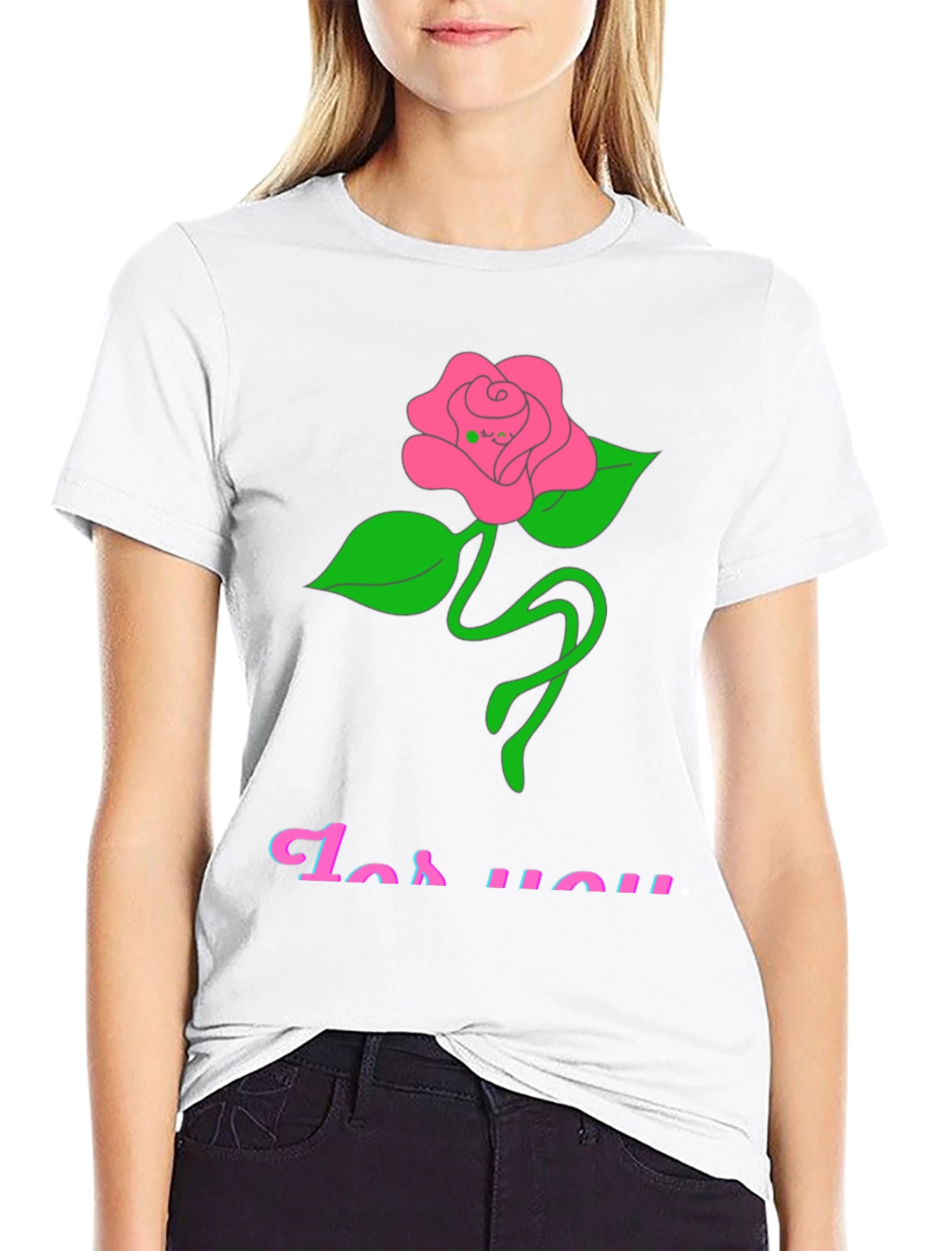 Black Black T-Shirt with Rose "For You" Graphic view 9