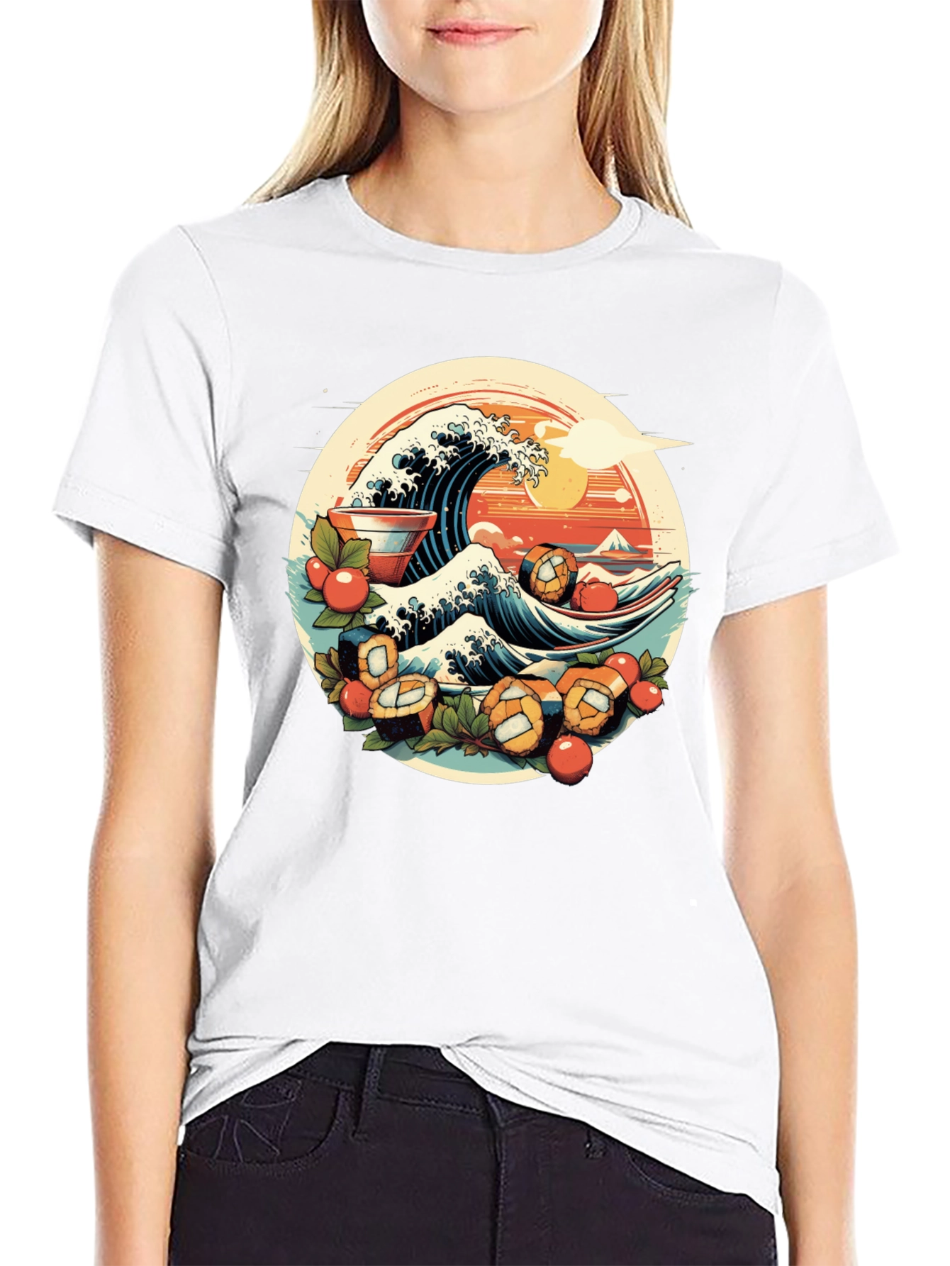 Black Sushi Wave Graphic Tee - Unique Japanese Art Shirt view 9