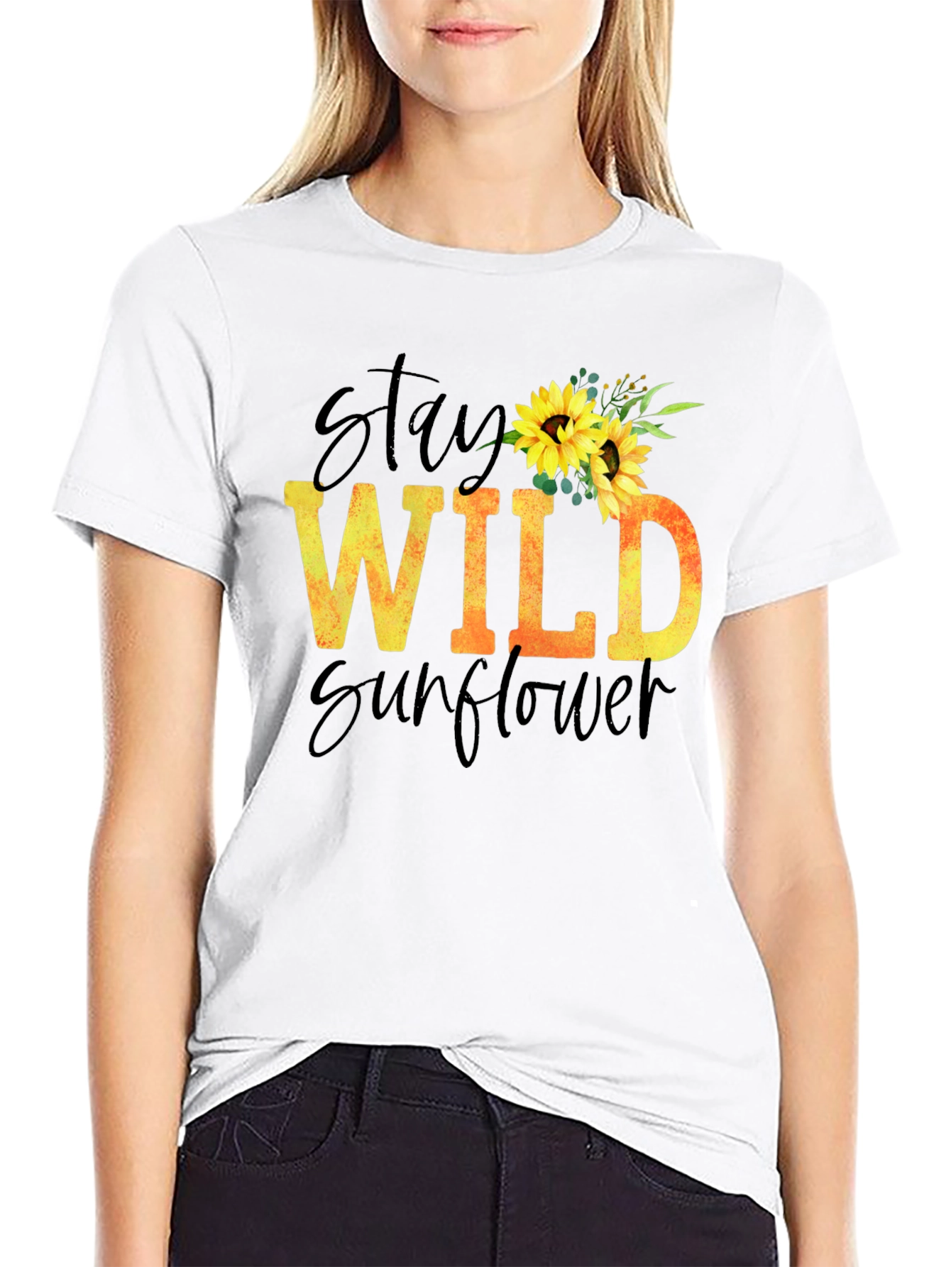 Black Stay Wild Sunflower Graphic T-Shirt view 9