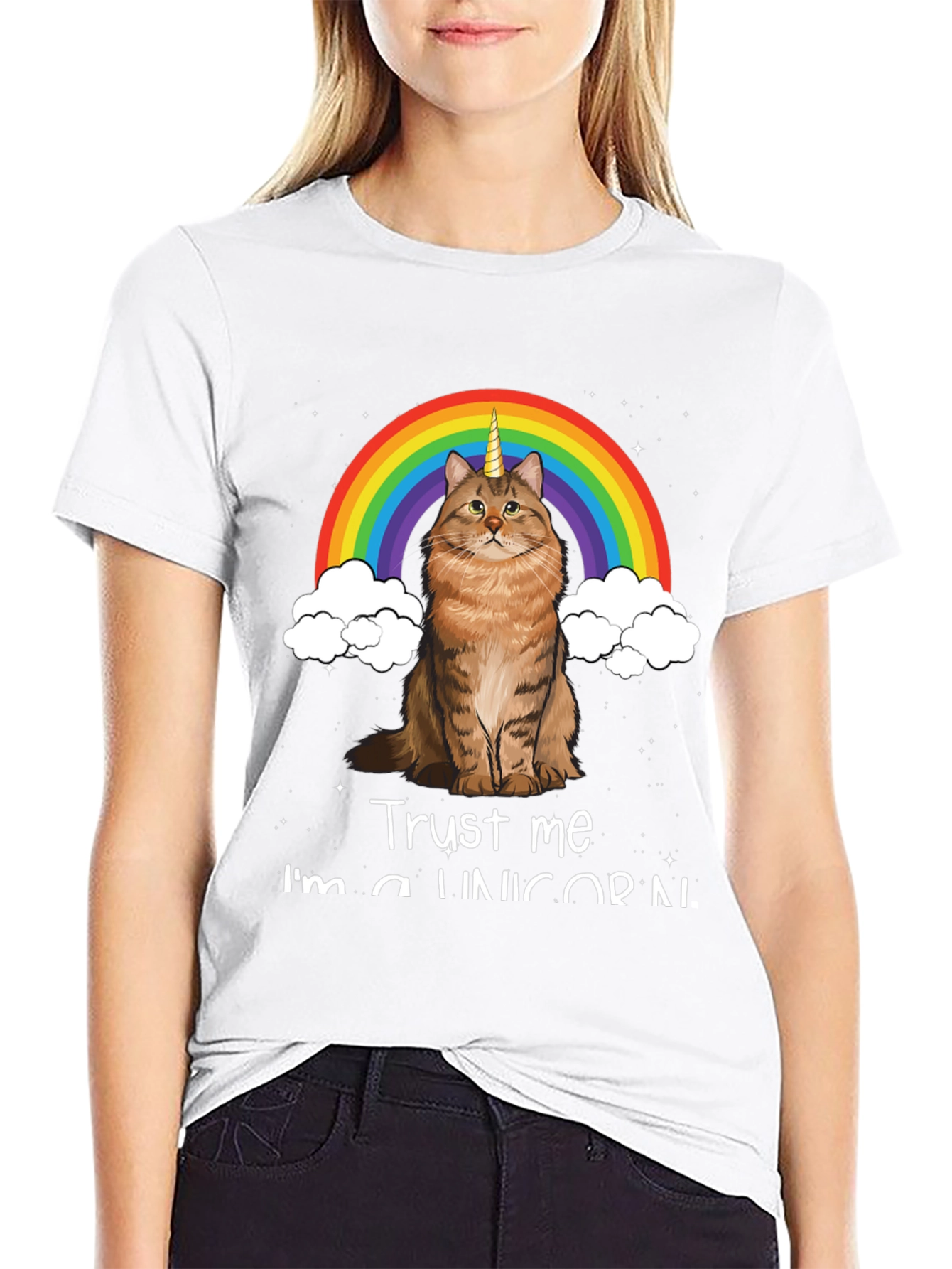 Black Unicorn Cat Rainbow T-Shirt - Trust Me I'm a Unicorn! view 9
