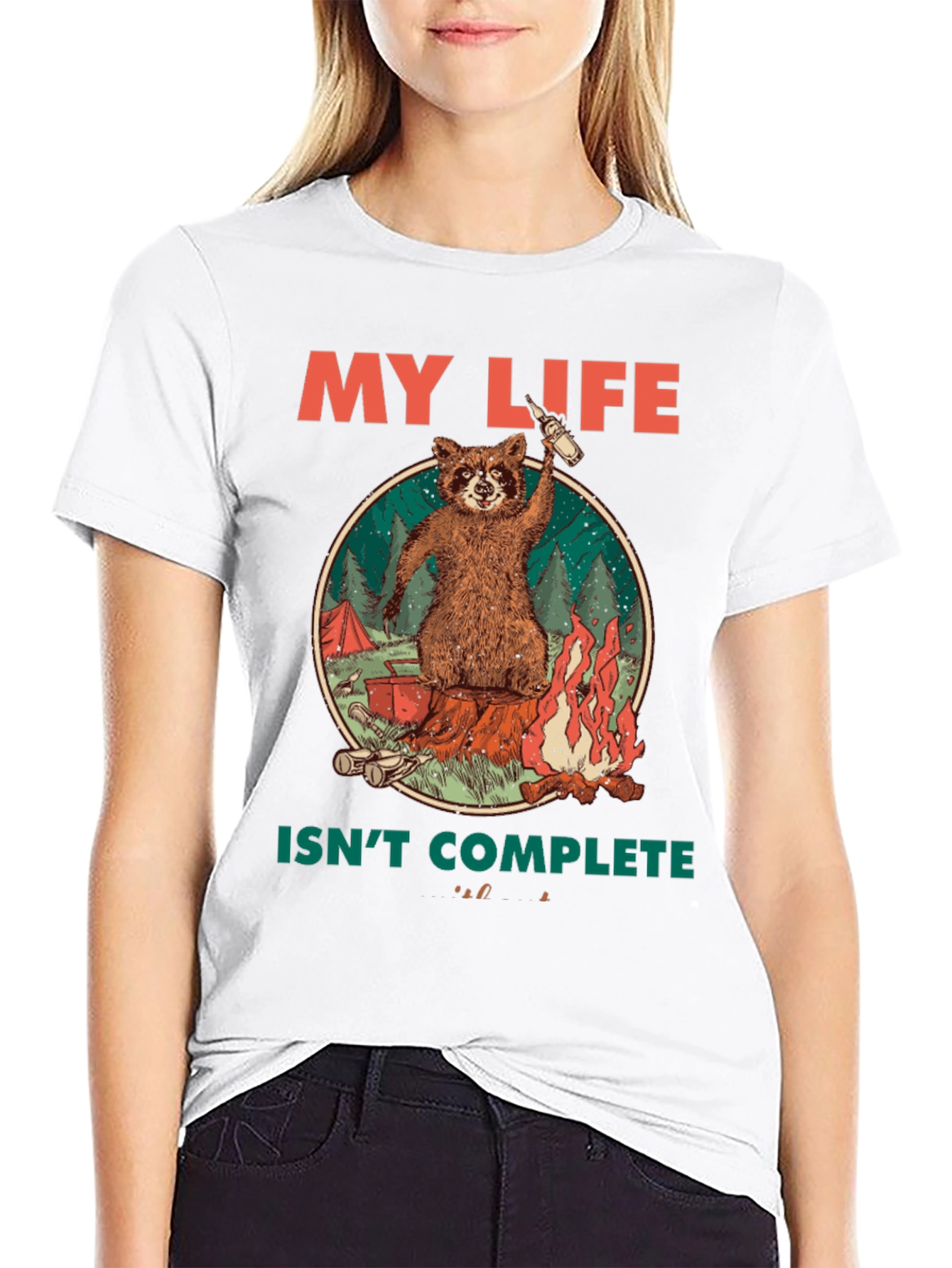 Black My Life Isn't Complete Raccoon Camping T-Shirt view 9